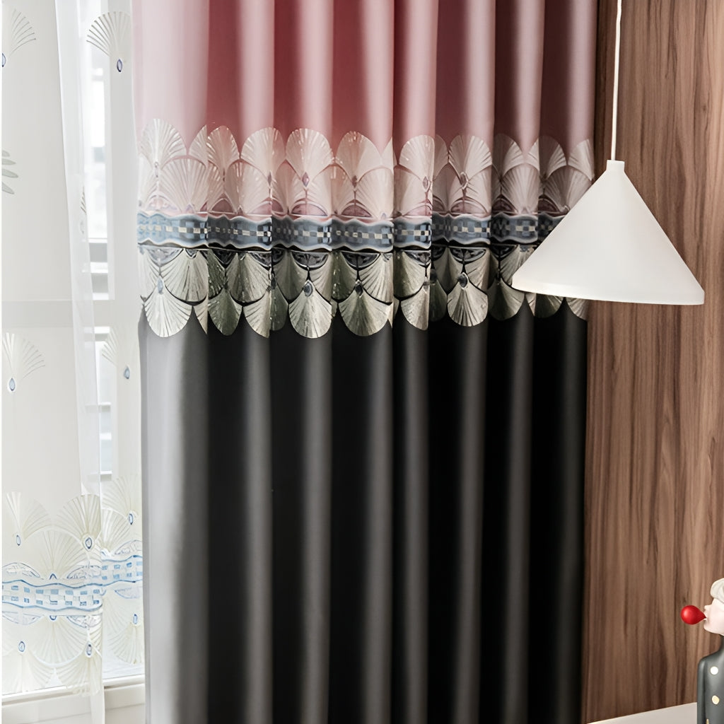 Custom Embroidered Color Blocking Soundproof Blackout Curtains - Thermal Insulated Room Darkening Drapes for Bedroom, Living Room & Home Theater