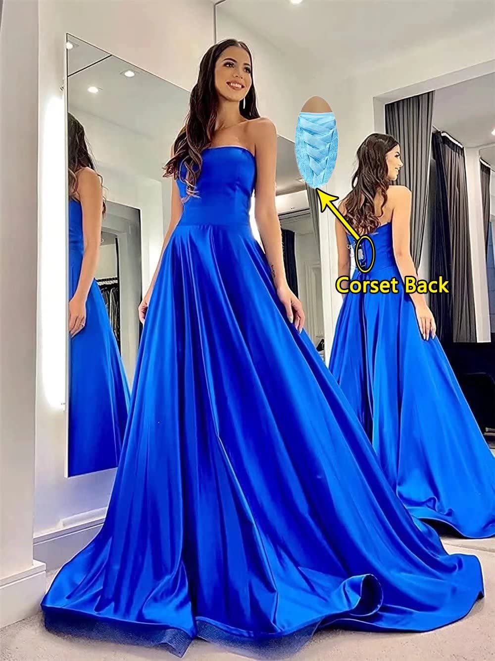 Elegant UZN Strapless Prom Dresses 2024 - Long Satin A-Line Formal Evening Gown with Pockets for Women | Perfect for Homecoming, Prom Night, Black Tie Events & Special Occasions