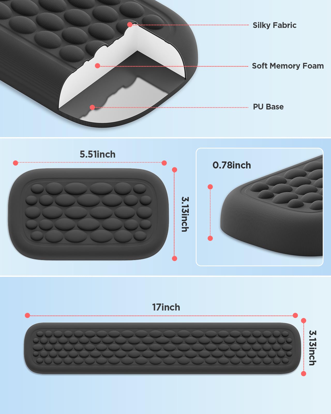 Lekvey Ergonomic Keyboard Wrist Rest - Memory Foam Support for Office & Gaming, Typing Pain Relief - Black
