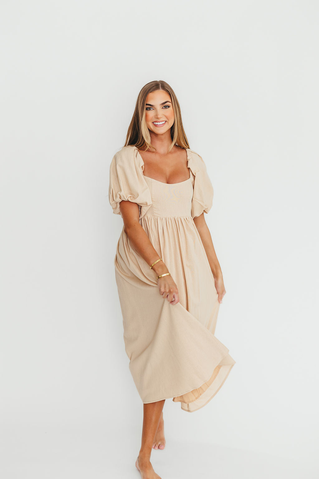 Hamilton Midi Dress in Taupe - Bump Friendly Maternity Dress (Sizes S-2XL) | Perfect for Pregnancy, Baby Showers & Special Occasions