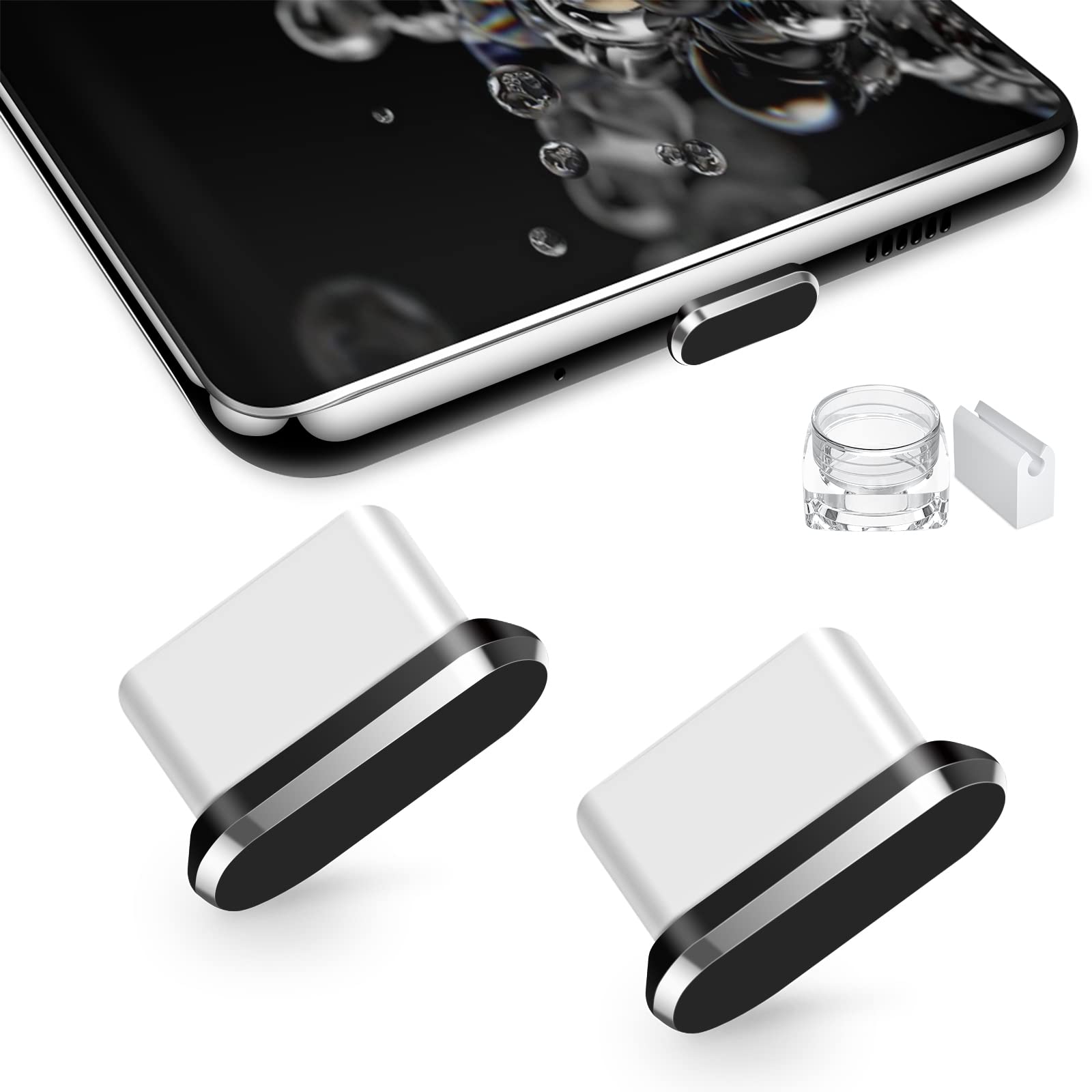 USB Type C Dust Plug 2-Pack - Anti-Dust Charging Port Cover Protector with Carry Case - Compatible with iPhone 16/15 Pro Max, Samsung S25/S24/A53/A54/Flip S23, Google Pixel 6/7a/8/8a/9 - Perfect for Travel, Office & Home Use