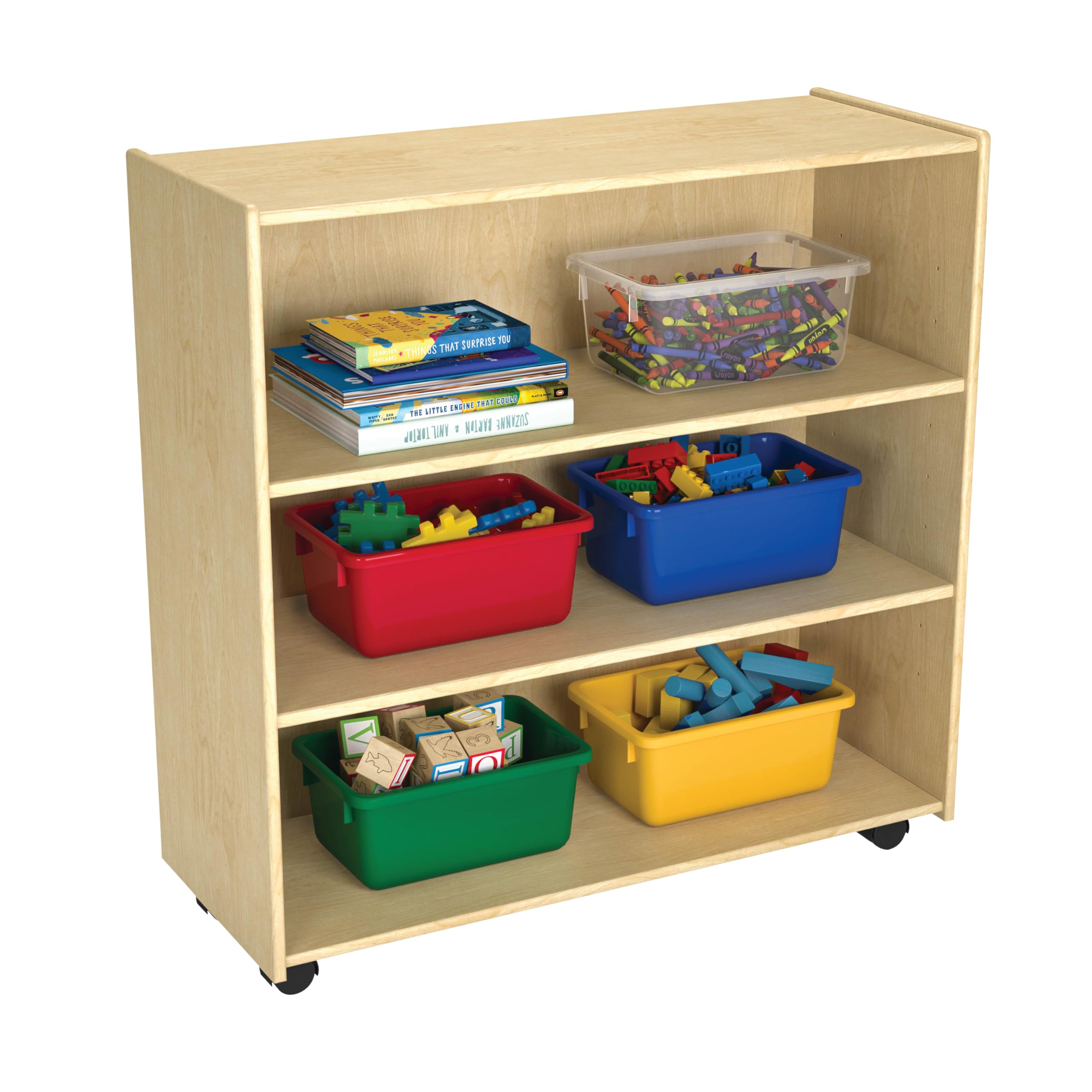 Childcraft Mobile Open Adjustable Shelving Unit with Locking Casters - 3 Adjustable Shelves for Classroom Storage, Kids' Room Organization & Playroom Furniture