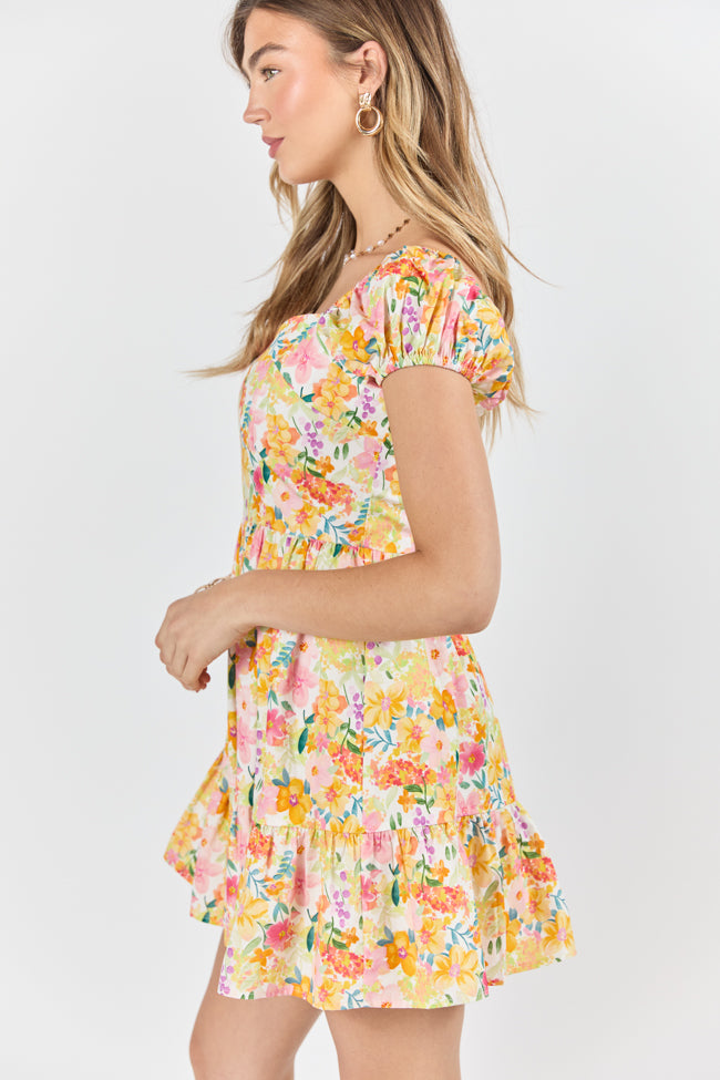 Dream Of Me Multi Floral Bubble Sleeve Mini Dress - Women's Floral Print Party Dress for Summer, Weddings & Date Nights