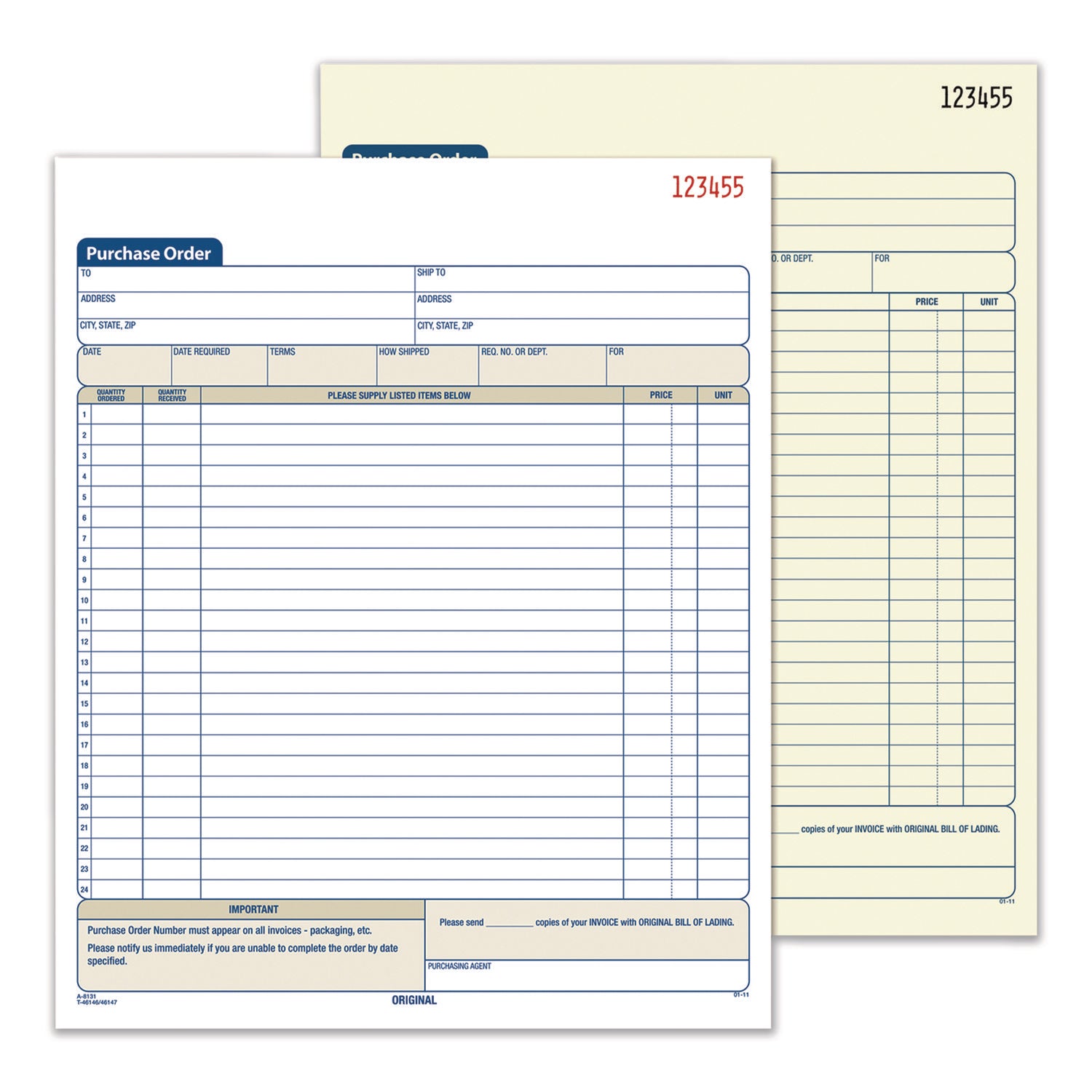 Adams® Multipart Carbonless Purchase Order Pad - 2-Part, 8.38