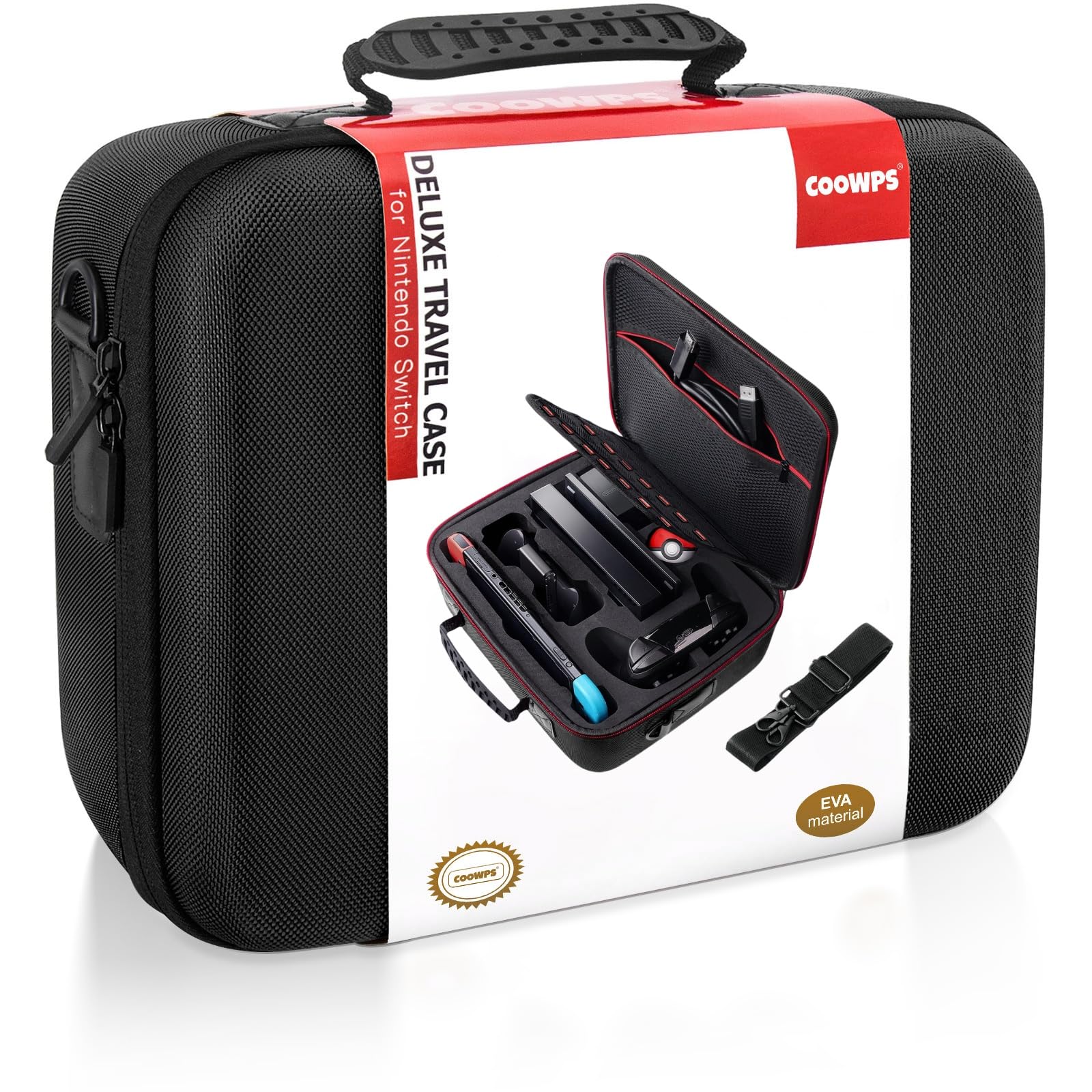 COOWPS Protective Carrying Case for Nintendo Switch & Switch OLED - 21 Game Card Slots, Shockproof Travel Bag with Storage for Pro Controller & Accessories (Black) | Perfect for Gaming On-The-Go & Travel Protection