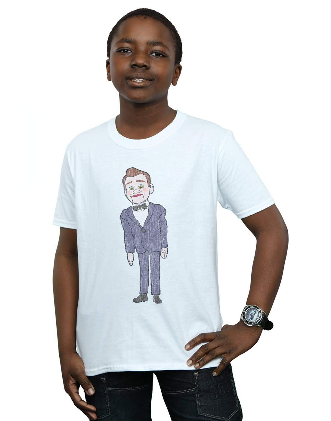 Disney Toy Story 4 Benson Dummy Pose Graphic T-Shirt for Boys - White Cotton Tee (Size 5-6 Years) - Perfect for Birthday Gifts, School Wear & Disney Theme Parties