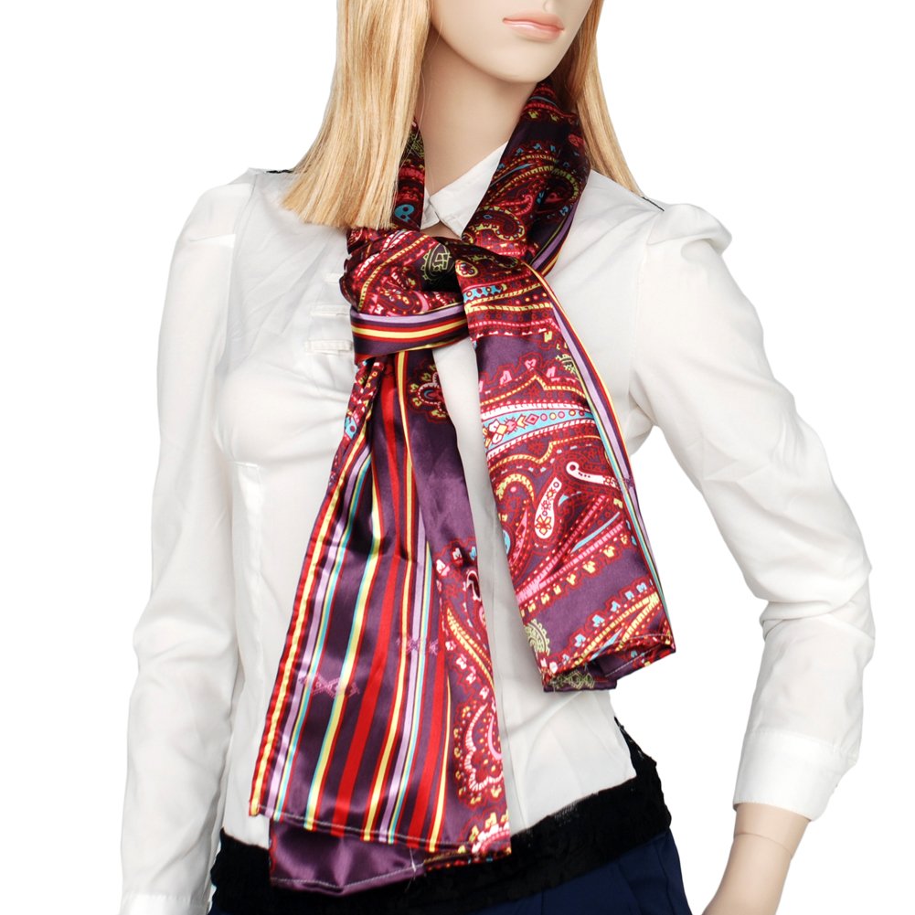 Brando Purple Chic Paisley & Stripes Design Scarf - Soft Lightweight Fashion Accessory for Women, Perfect for Fall Winter Outfits, Office Wear and Special Occasions
