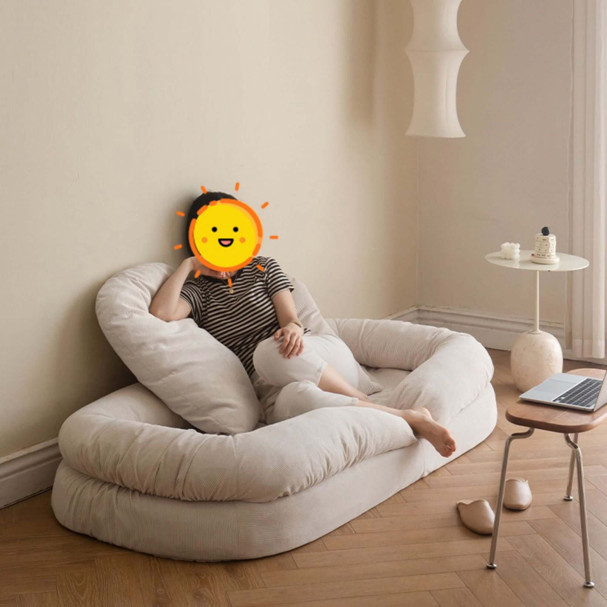 Modern Convertible Sleeper Sofa Bed - Lazy Sofa in Beige Teddy Velvet for Living Room, Guest Room & Small Spaces