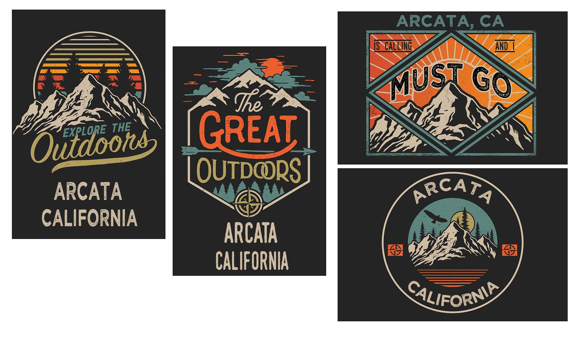 Arcata California Souvenir Fridge Magnets - 4-Pack of 2x3 Inch Great Outdoors Design Collectible Magnets for Refrigerator, Office, Travel Memories & Gift Giving
