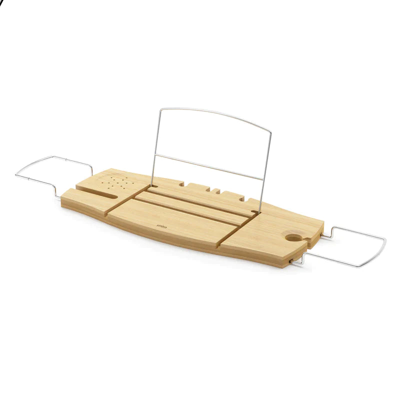 Aquala Bathtub Caddy Tray - Bamboo Bathtub Tray with Wine Glass Holder & Book Stand - Perfect for Relaxing Bath Time with Book, Wine, and Spa Essentials