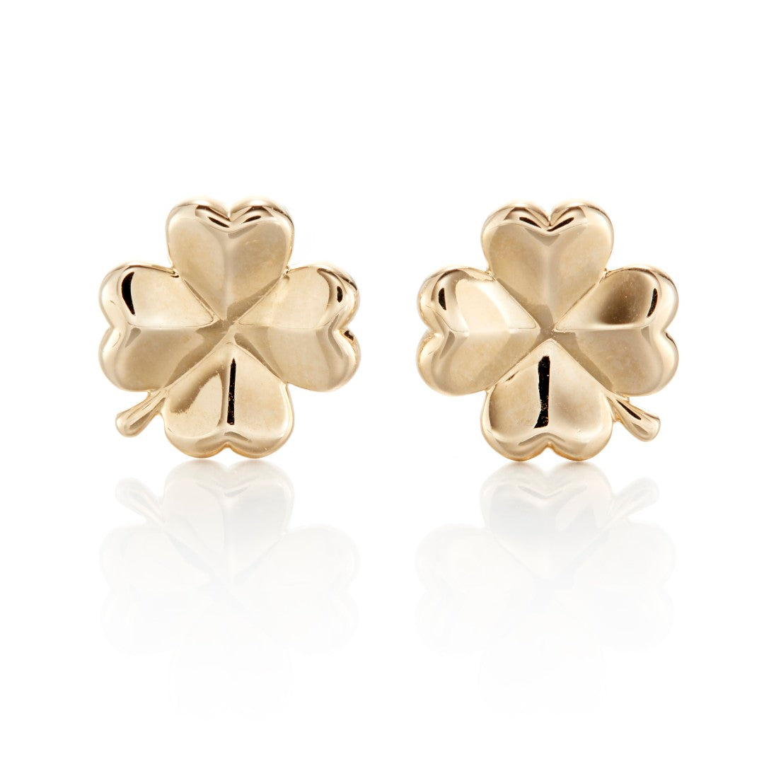 Lucky Four Leaf Clover Stud Earrings for Women - Sterling Silver or Gold Plated Irish Shamrock Jewelry Gift - Perfect for St. Patrick's Day, Weddings & Everyday Wear