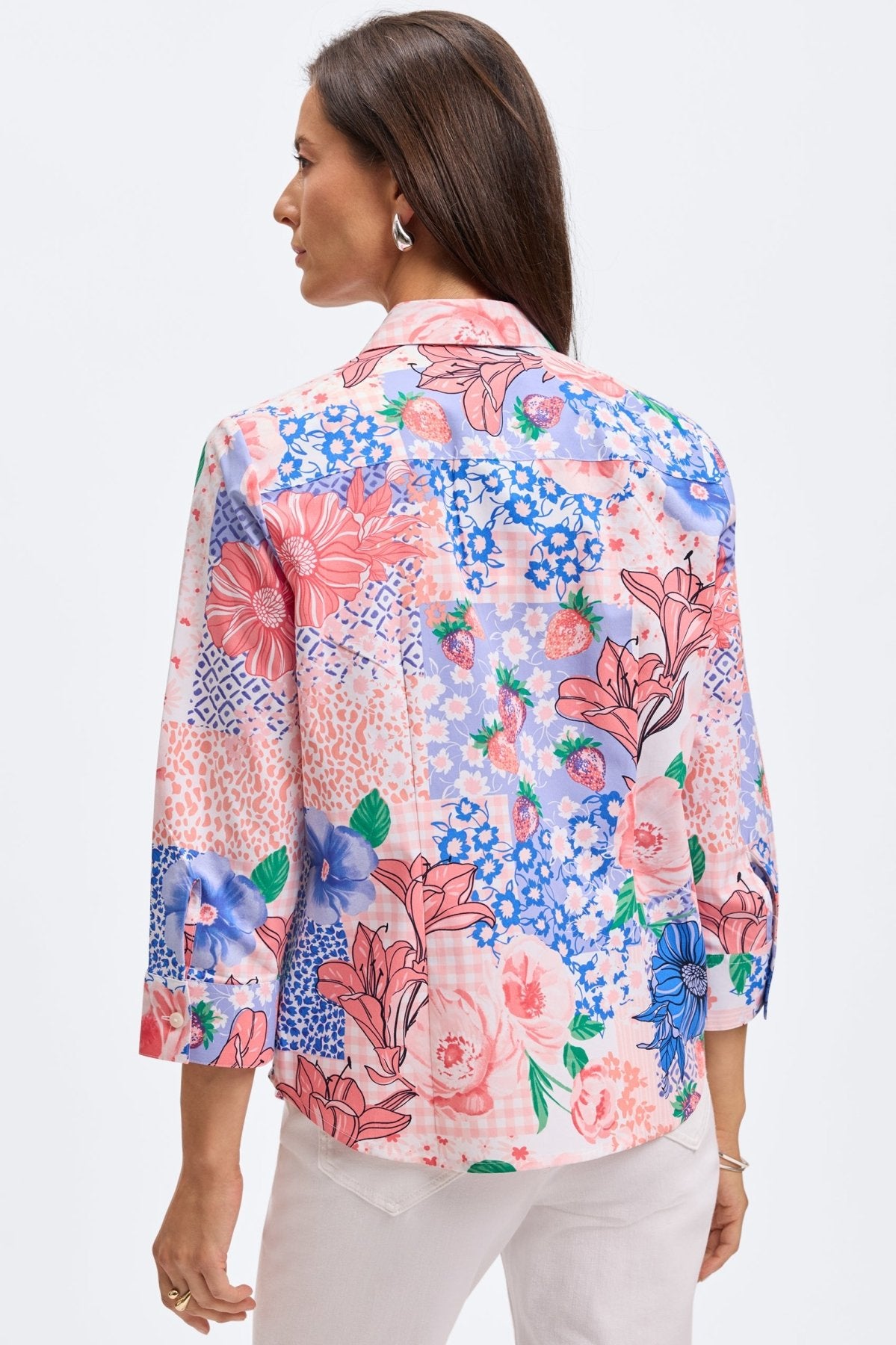 June Springtime Collage 3/4 Sleeve Blouse - Women's Floral Print Casual Top for Spring & Summer Outfits | Perfect for Office, Date Night & Weekend Wear