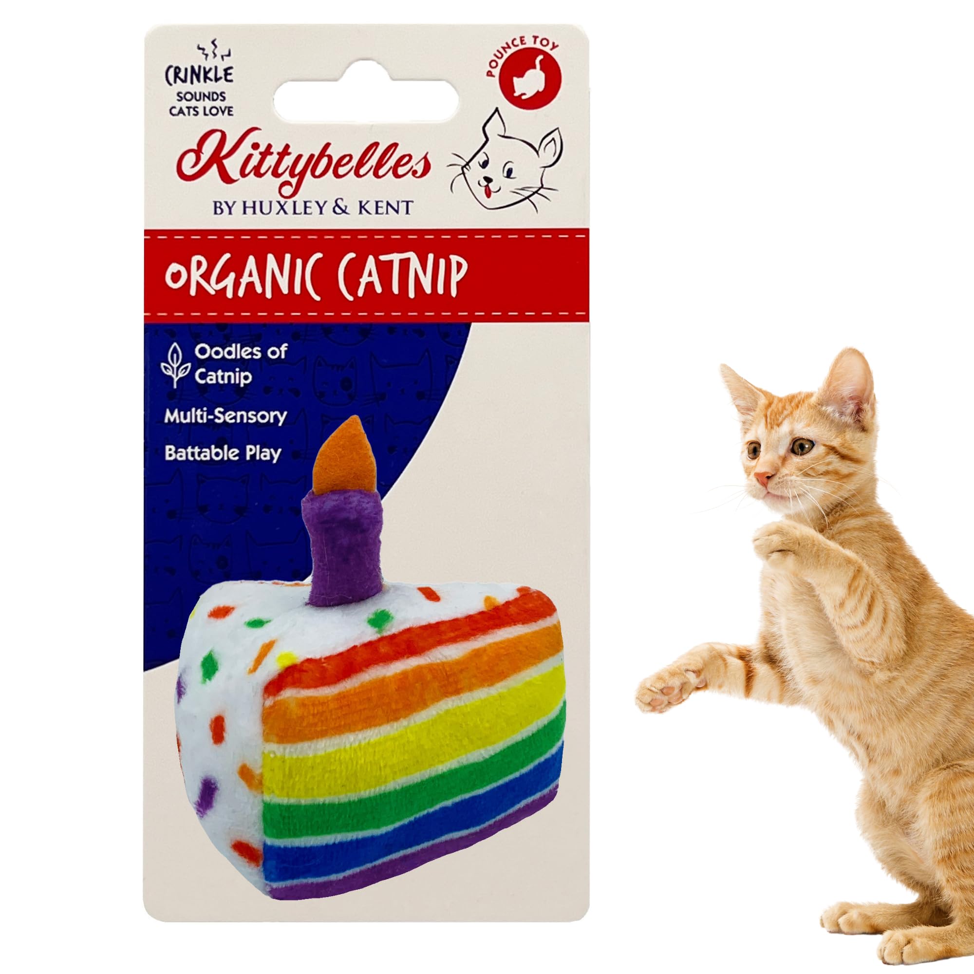 Huxley & Kent Plush Cat Toy with Catnip & Crinkle - Funfetti Cake Birthday Cat Toy for Kittens & Cats | Interactive Strong Catnip Filled Toy for Playtime, Gifts & Kitty Enrichment | Perfect for Birthday Parties, Play Sessions & Training Rewards