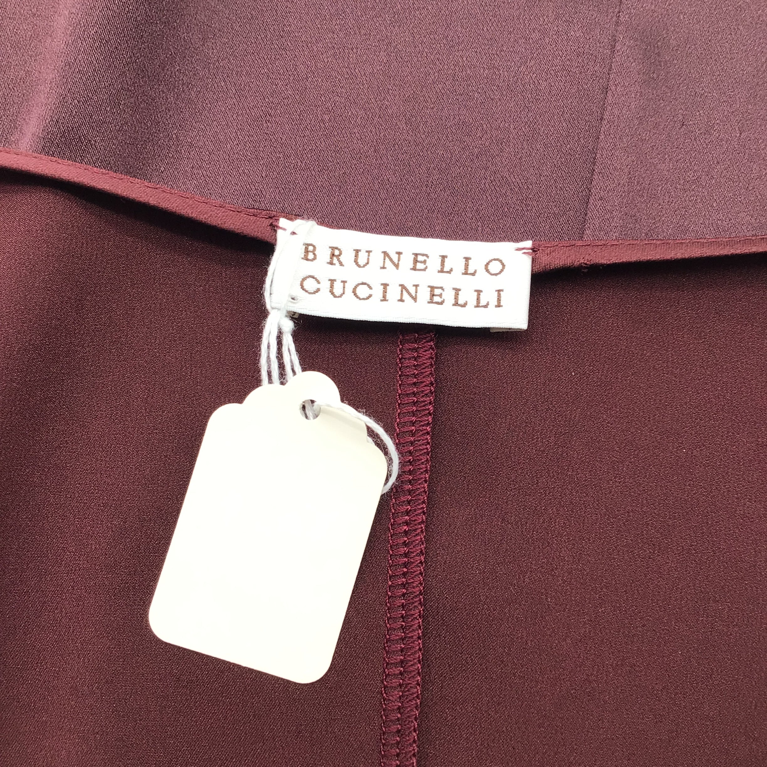 Brunello Cucinelli Women's Burgundy Sleeveless V-Neck Silk Blouse - Elegant Evening Wear & Special Occasion Outfit