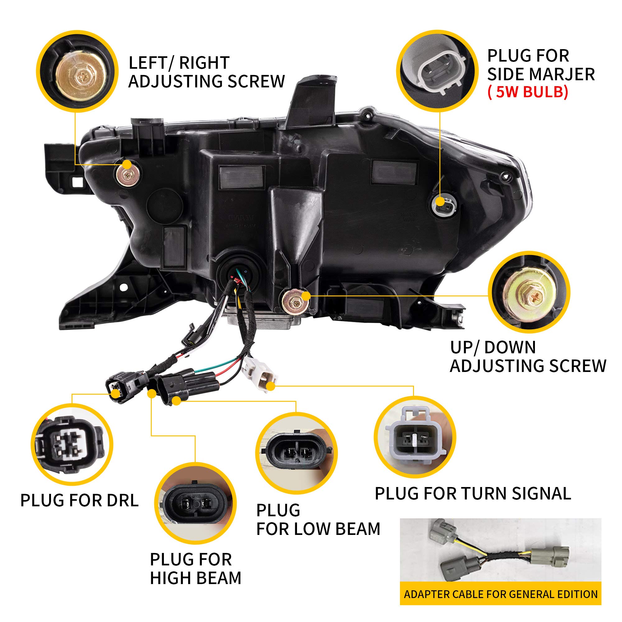 VLAND Full LED Projector Headlights for Toyota Tacoma 2016-2019 - High Performance Front Lamps Assembly with Welcome Light, LED DRL, HI/LO Beam Lens & Amber Side Markers (Reflective Bowl) - Perfect for Off-Roading, Night Driving & Car Customization