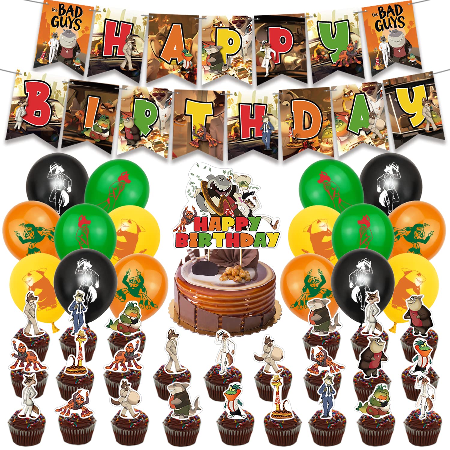 The Bad Guys Birthday Party Supplies - Kids Party Decorations Set with Banner, Cake Toppers, Balloons & Favors for Boys | Perfect for The Bad Guys Themed Birthday Celebrations & Movie Nights