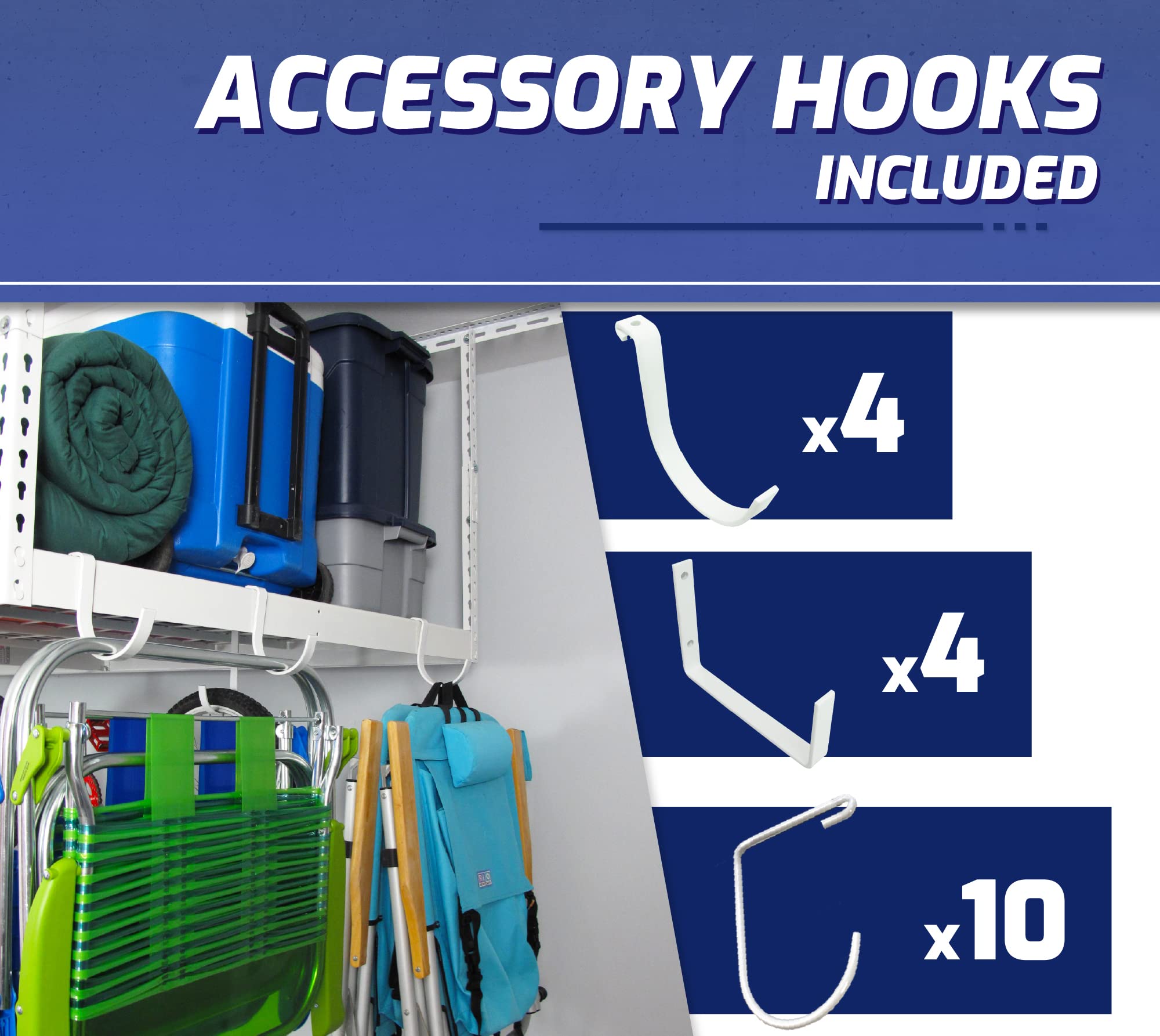 Heavy Duty Overhead Garage Storage Rack 4x8 White - 600 lb Capacity Adjustable Ceiling Mount (2 Pack) - Perfect for Organizing Sports Gear, Holiday Decorations & Seasonal Items in Your Garage