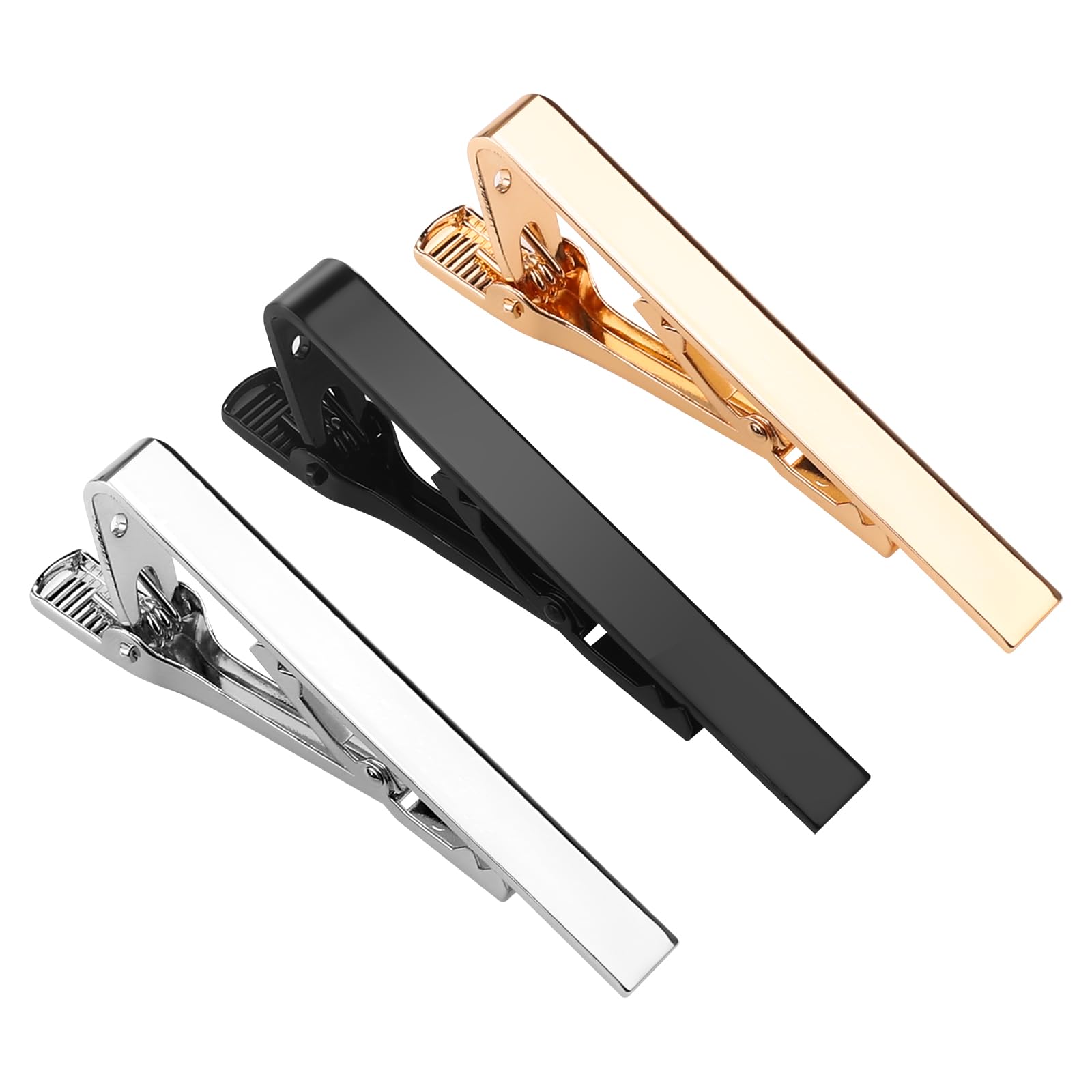 Men's Tie Clips 3-Pack - Silver Gold Black Tie Bars for Office & Formal Events