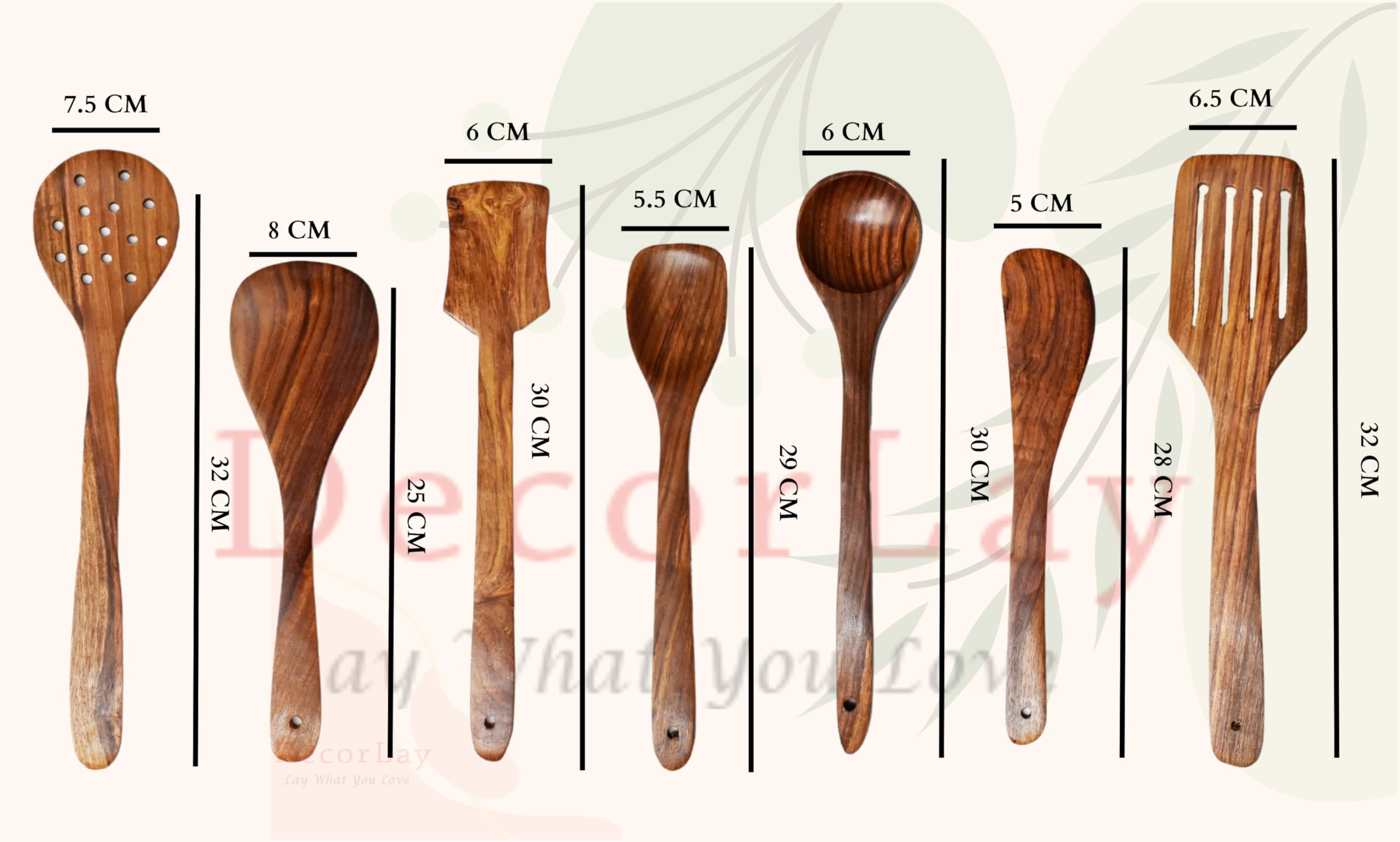 Natural Wooden Spoon Set for Cooking - 7-Piece Nonstick Kitchen Utensils with Frying Spatula, Serving & Rice Spoons (14 Inches) | Ideal for Chapati, Dessert, Nonstick Cookware & Everyday Cooking
