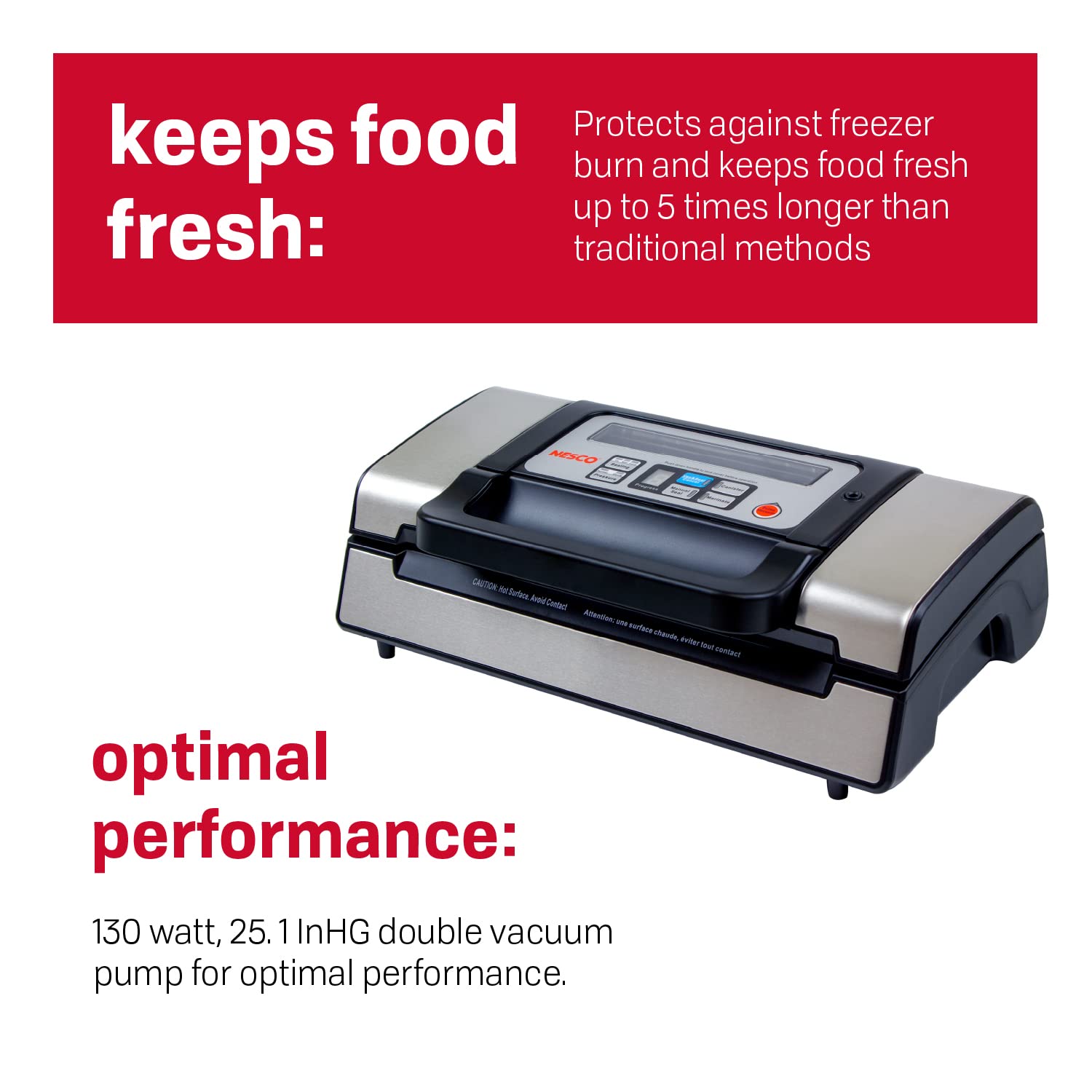 Nesco Deluxe VS-12 Vacuum Sealer Machine - 130W Compact Food Preservation System with Kit Bags & Viewing Lid (Silver) - Perfect for Meal Prep, Sous Vide, Freezer Storage & Long-Term Food Preservation