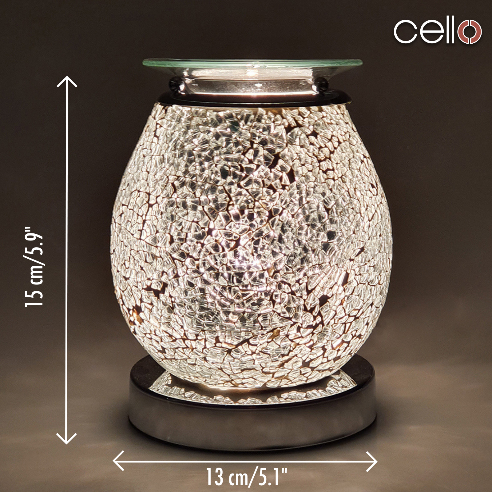 Premium Cello Electric Wax Warmer with Touch Mosaic Design in Silver - Perfect for Aromatherapy, Home Fragrance & Relaxation in Bedroom, Office or Spa