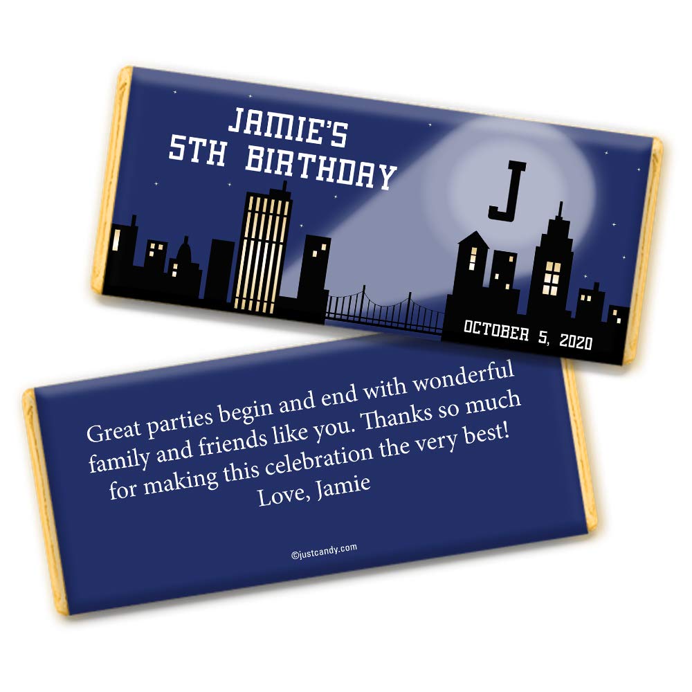 Personalized Superhero Birthday Party Chocolate Bars - 24 Pack | Custom Favors for Kids, Baby Showers & Superhero Themed Events
