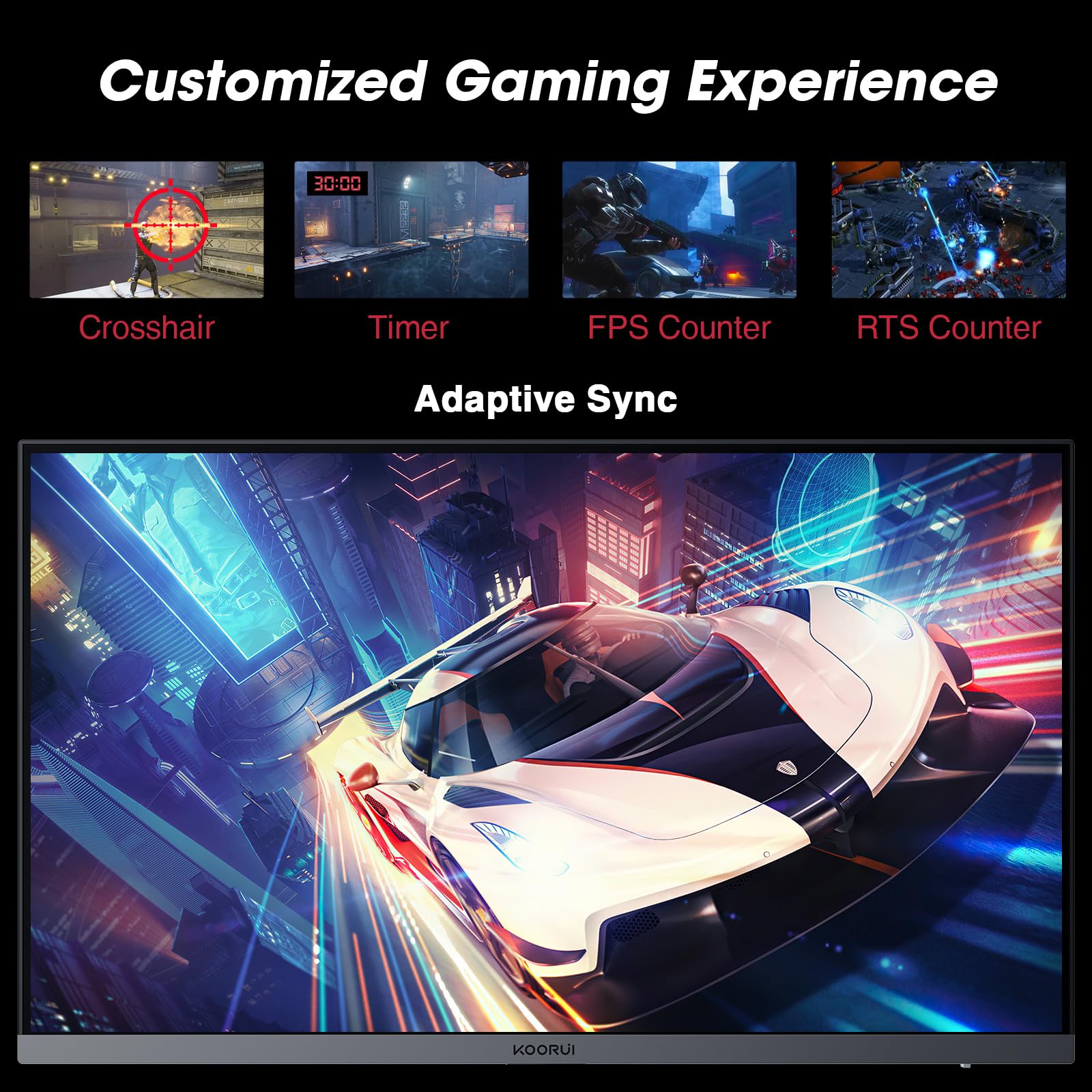 KOORUI 27 Inch Gaming Monitor 165Hz IPS FHD 1920x1080 1ms Response Time with Adaptive Sync, VESA Mountable, Tilt Adjustable, 2x HDMI 2.0 & DisplayPort 1.4 - Perfect for Esports, PC Gaming and Home Office Work (Black)