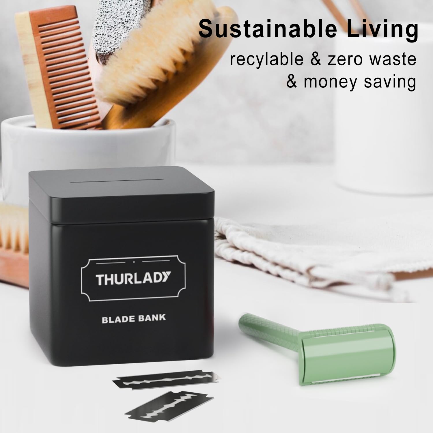 Eco-Friendly Forest Green Safety Razor for Women - Reusable Metal Razor with 5 Double Edge Blades - Smooth Shaving for Sensitive Skin - Perfect for Legs, Underarms & Bikini Area Shaving at Home or Travel