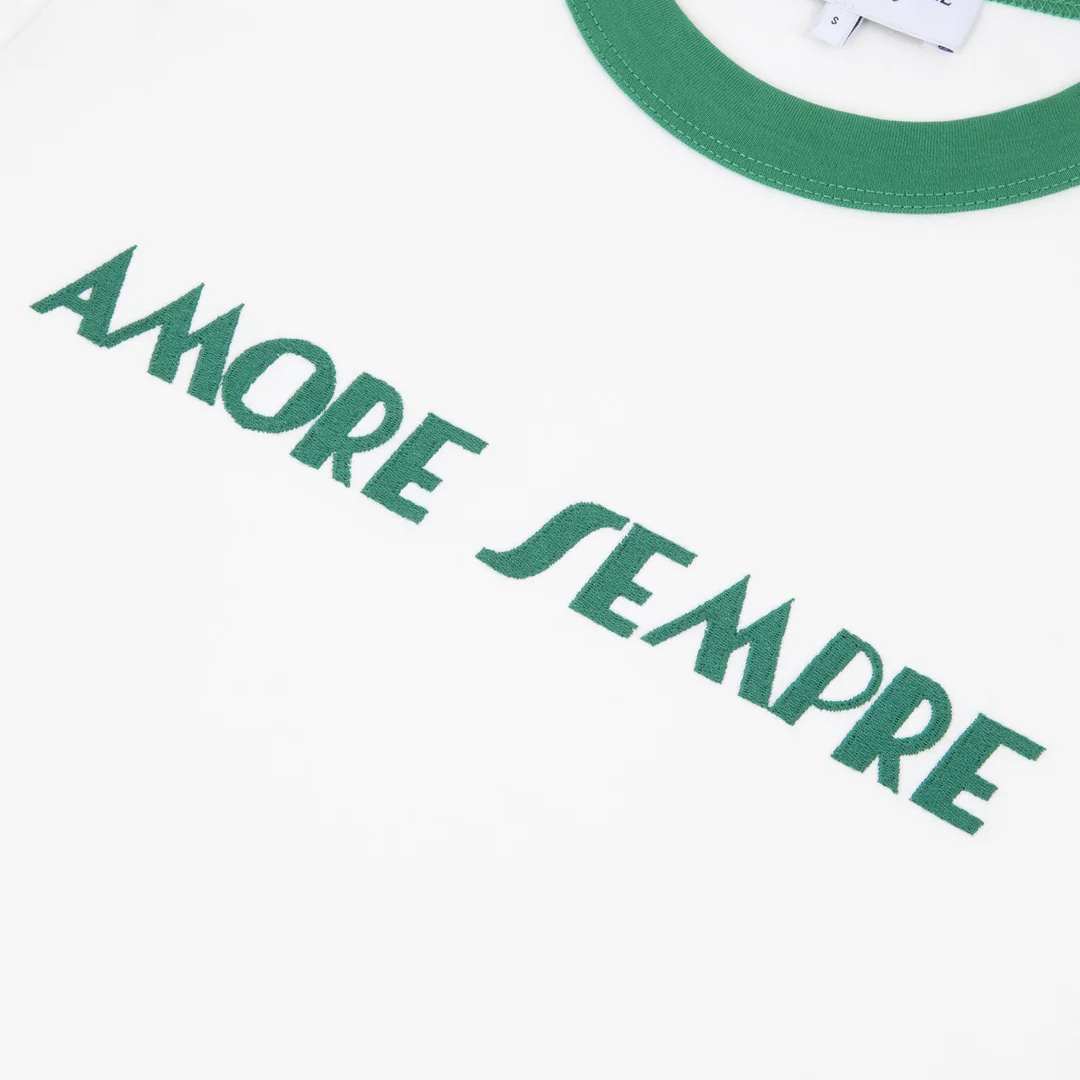 Amore Montherlant T-Shirt for Women - Soft Cotton Crewneck Tee in Off White & Aras Green | Casual Wear, Layering, Everyday Outfits