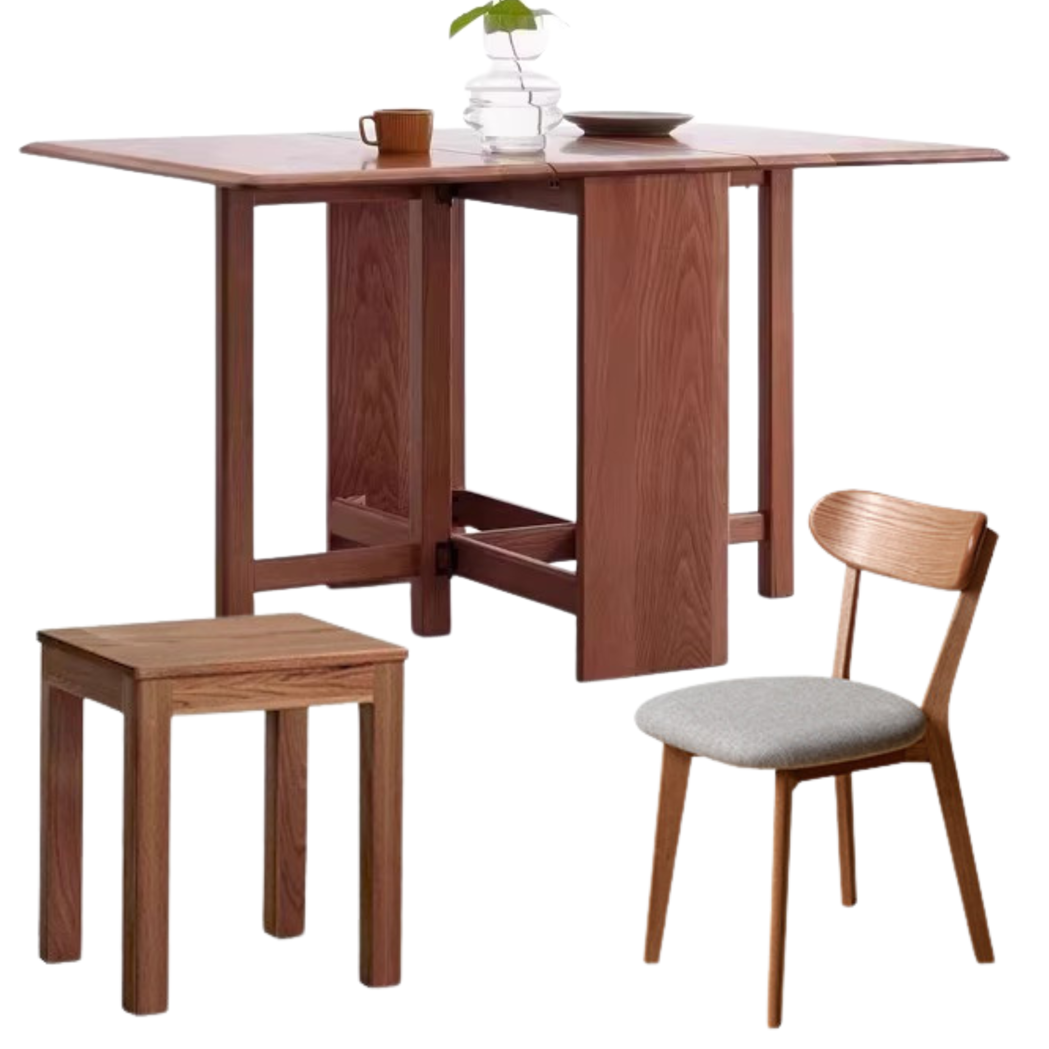 51.2x31.5x29.5 inch / 130x80x75 cm / Walnut color / folding dining table + 2 chairs + 2stools