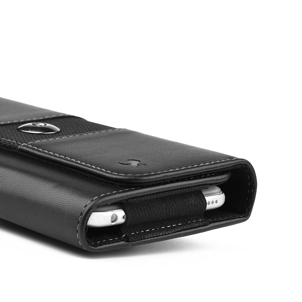 Premium Black Pebbled Leather Horizontal Clip Holster Case for iPhone 16 Pro Max/16 Plus/15 Pro Max/15 Plus/14 Plus/14 Pro Max/13 Pro Max/12 Pro Max - Slim Protective Pouch with Belt Clip | Perfect for Work, Travel & Outdoor Activities