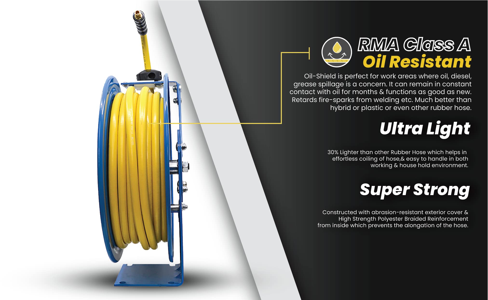 Oil Shield 18ga. Heavy Duty Retractable Air Hose Reel - 3/8