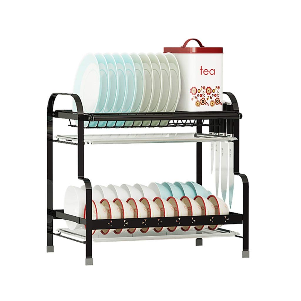 Premium 2-Tier Stainless Steel Dish Drying Rack with Drain Board | 304 Rustproof Kitchen Countertop Organizer (38×30×42cm) | Space-Saving for Small Kitchens, Dishwasher Alternative & Countertop Storage Solution