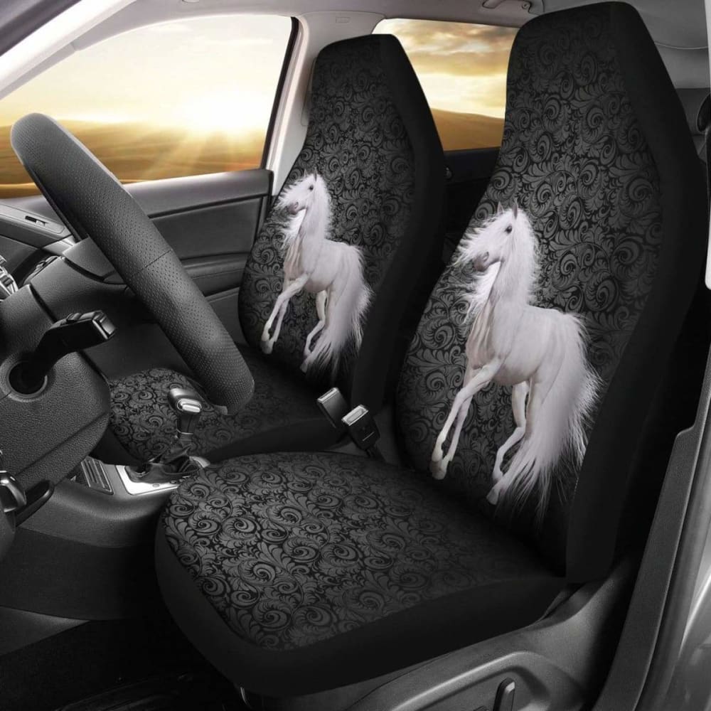 Premium White Horse Car Seat Covers for Cars & Trucks - Universal Fit 04 170804 - Protect & Style Your Vehicle Interior for Daily Commute & Road Trips