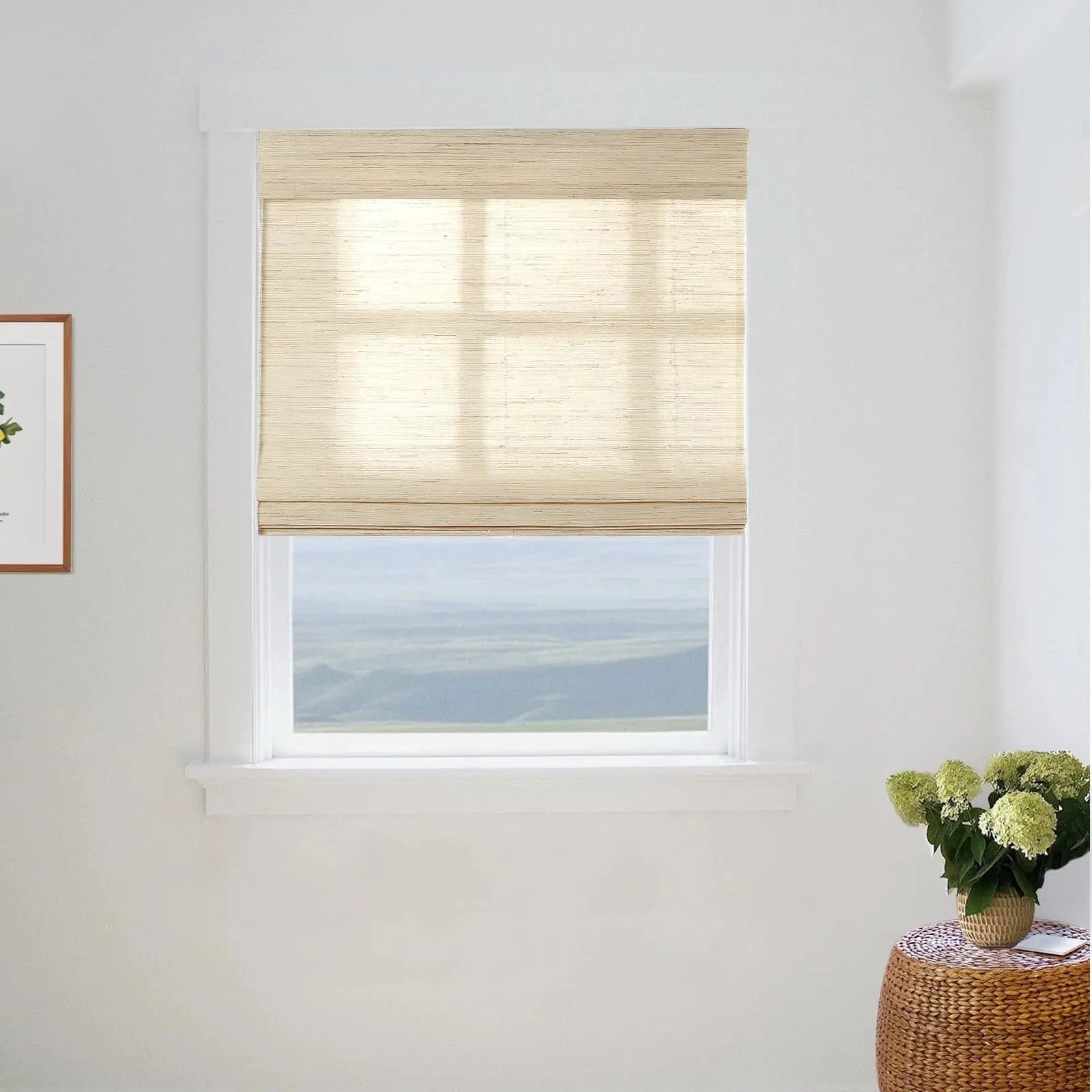 Natural Ramie Bamboo Woven Window Shade - Eco-Friendly Cashew Color Sun Blinds for Living Room & Bedroom