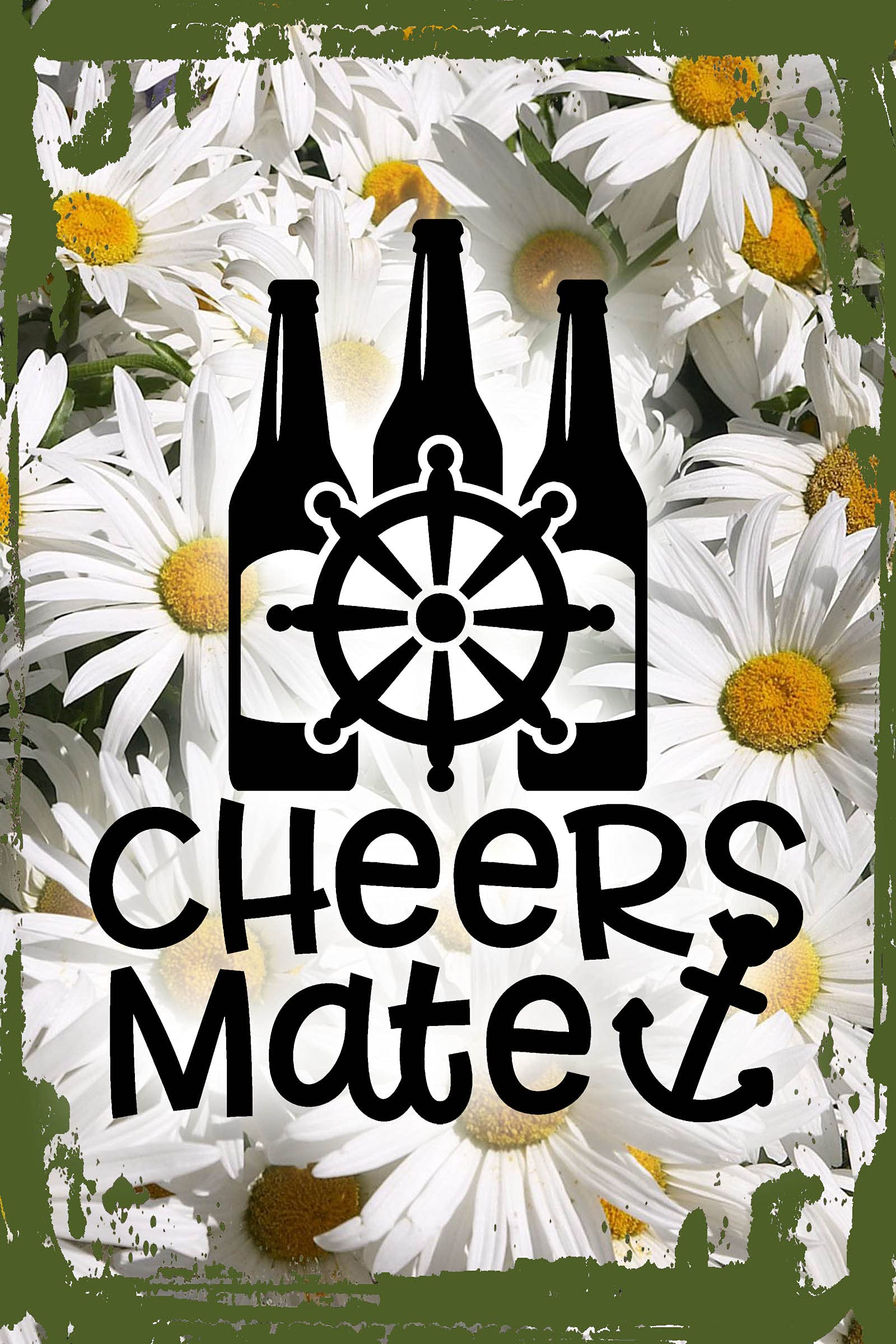 12x16 Daisy Flower & Beer Bottle Silhouette Wall Art - Nautical Sailing Boat Canvas Decor for Home, Bar, or Office - Funny Gift for Beer Lovers & Sailors