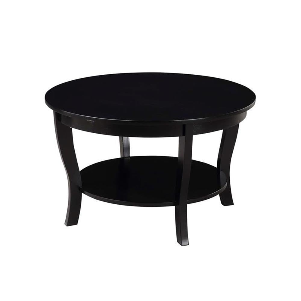 Pemberly Row Round Coffee Table - Black Wood Finish - Modern Living Room Furniture for Small Spaces & Home Decor