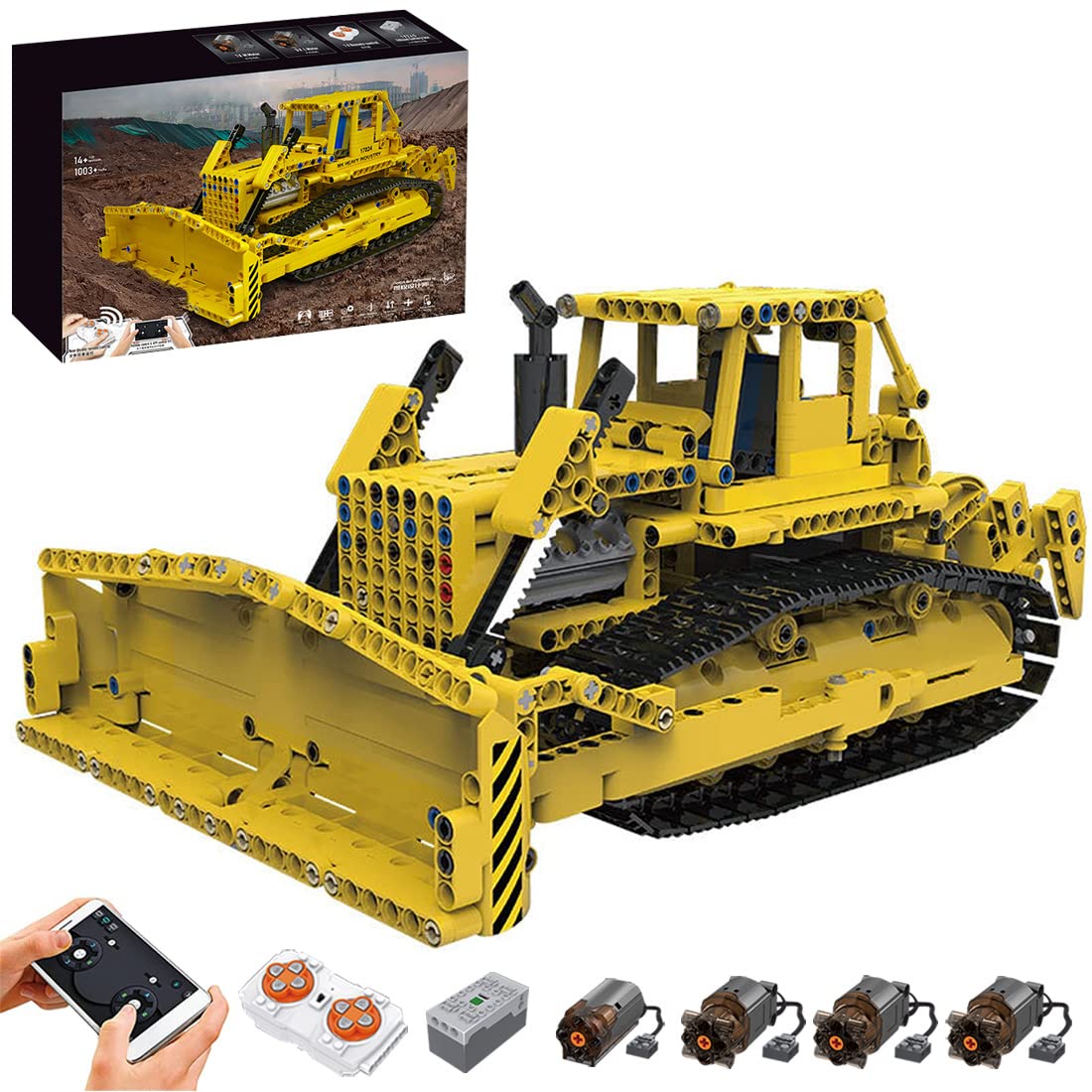 Remote Control Mould FanMei 17024 Crawler Double-Head Loader Building Blocks Set - 1003 PCS Engineering Bulldozer Compatible with Lego® - Perfect for Construction Play, STEM Learning & Collector's Display