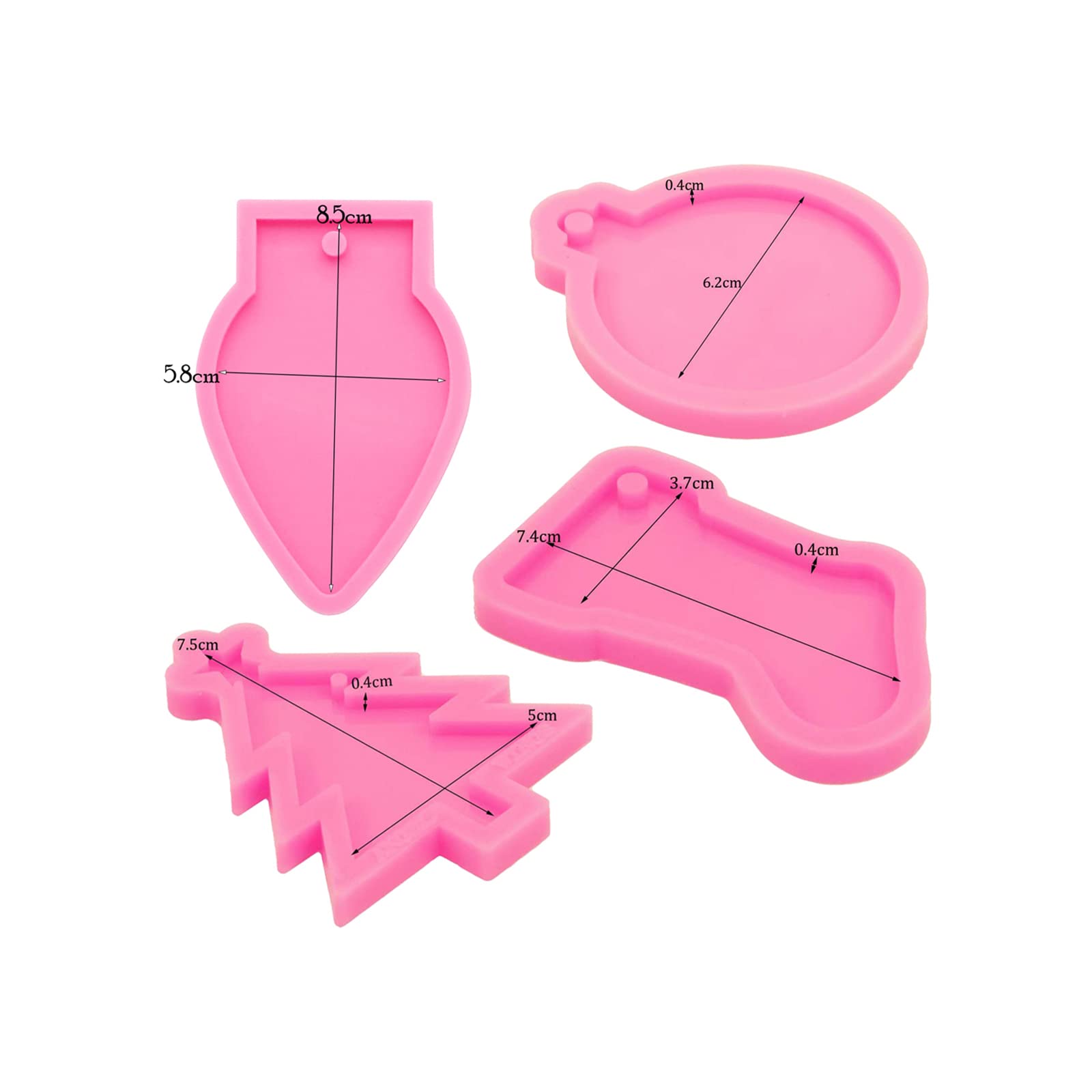 4-Piece Silicone Resin Mold Set for Christmas Tree, Socks, Lights & Blank Circle Keychain - DIY Epoxy Crafting Art with 10 Key Rings - Perfect for Holiday DIY Gifts, Jewelry Making & Resin Art Projects