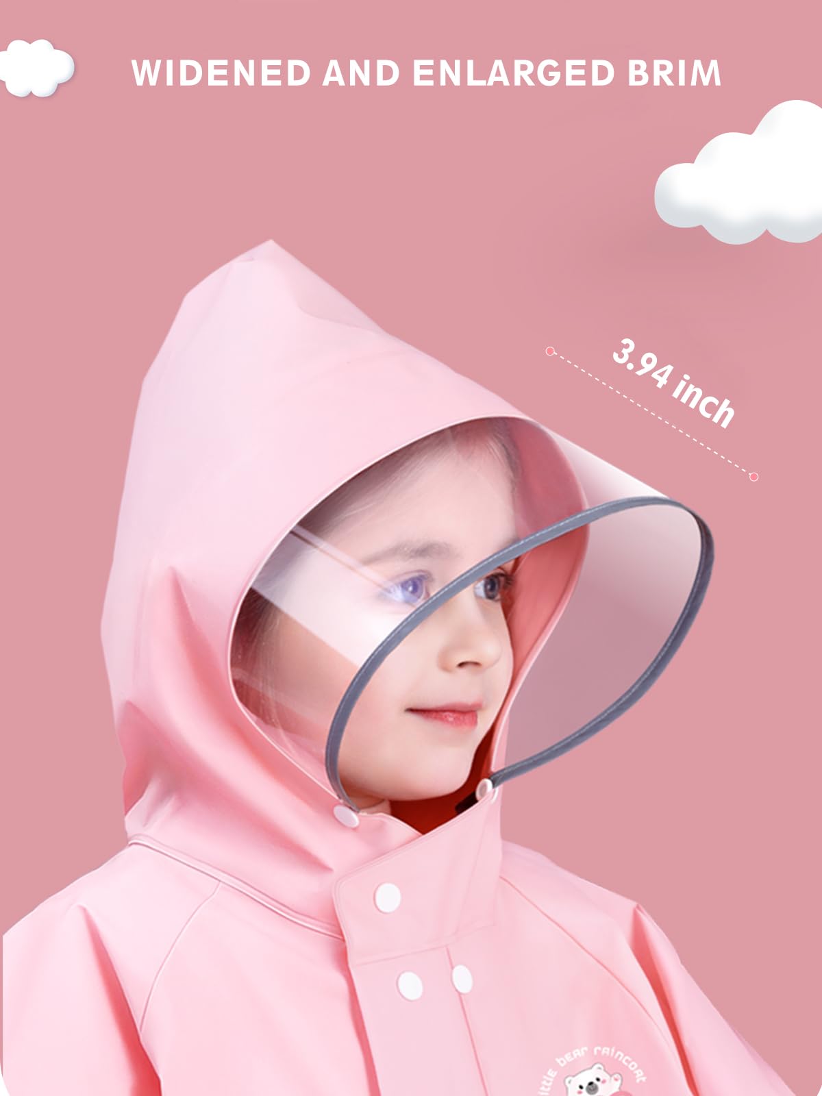 Kids Raincoat with Backpack Pocket - Boys & Girls Waterproof Rain Poncho Jacket with Reflective Strip for School & Outdoor Play