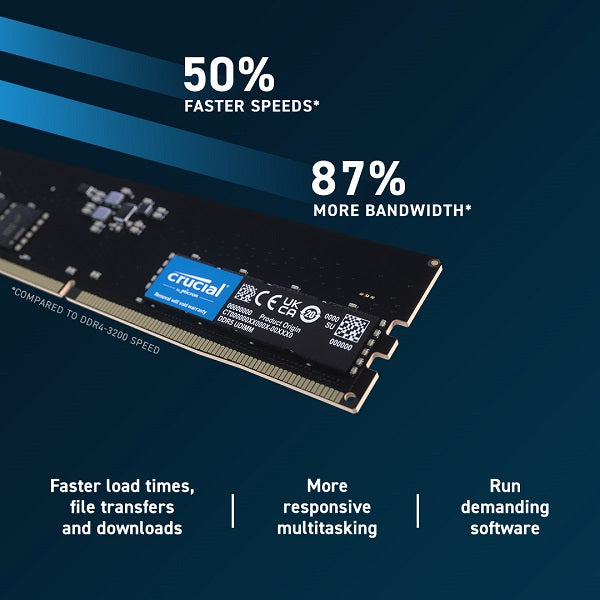 Crucial CT32G48C40U5 32GB DDR5 4800MHz UDIMM Desktop RAM Memory - CL40 Low Latency for Gaming, Workstations & High-Performance PCs