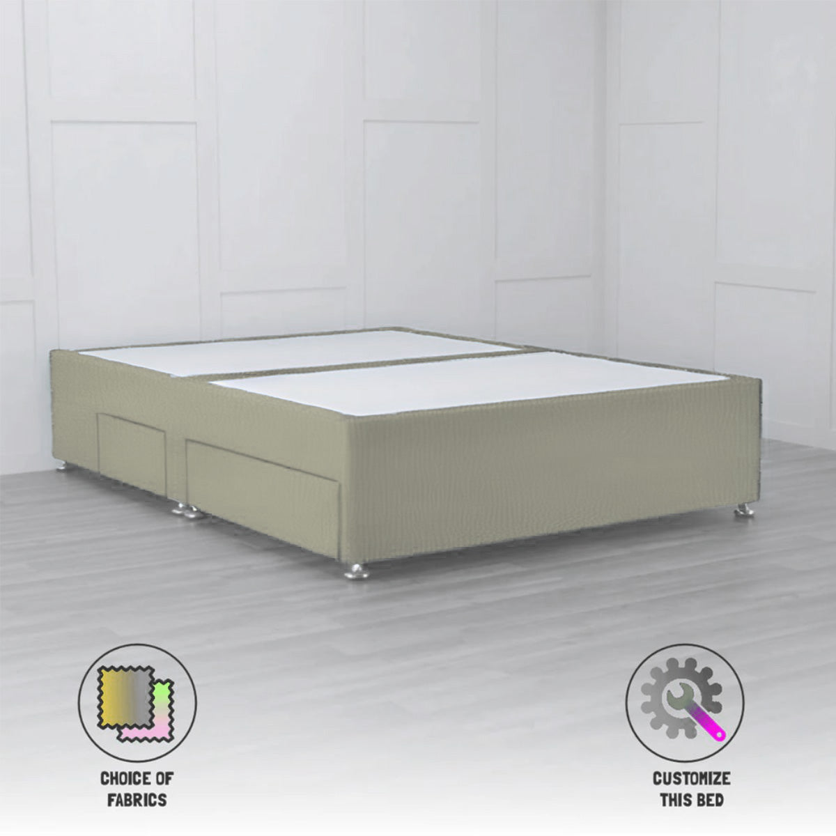 4 Drawer Padded Divan Bed Base with Storage - Queen Size Bed Frame for Small Spaces - Perfect for Apartments, Dorms & Guest Rooms