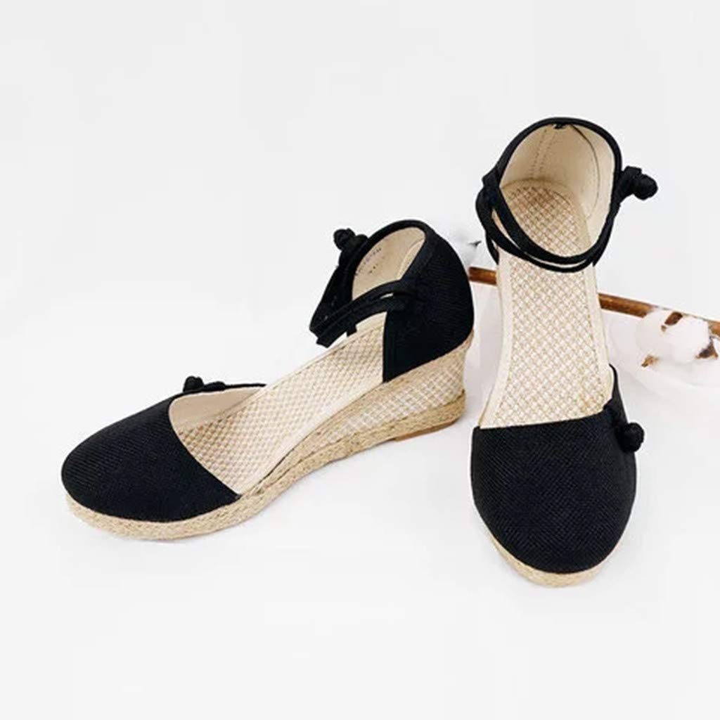 Women's Retro Linen Canvas Wedge Sandals - Comfortable Round Toe Casual Shoes for Summer, Beach, Walking & Outfits