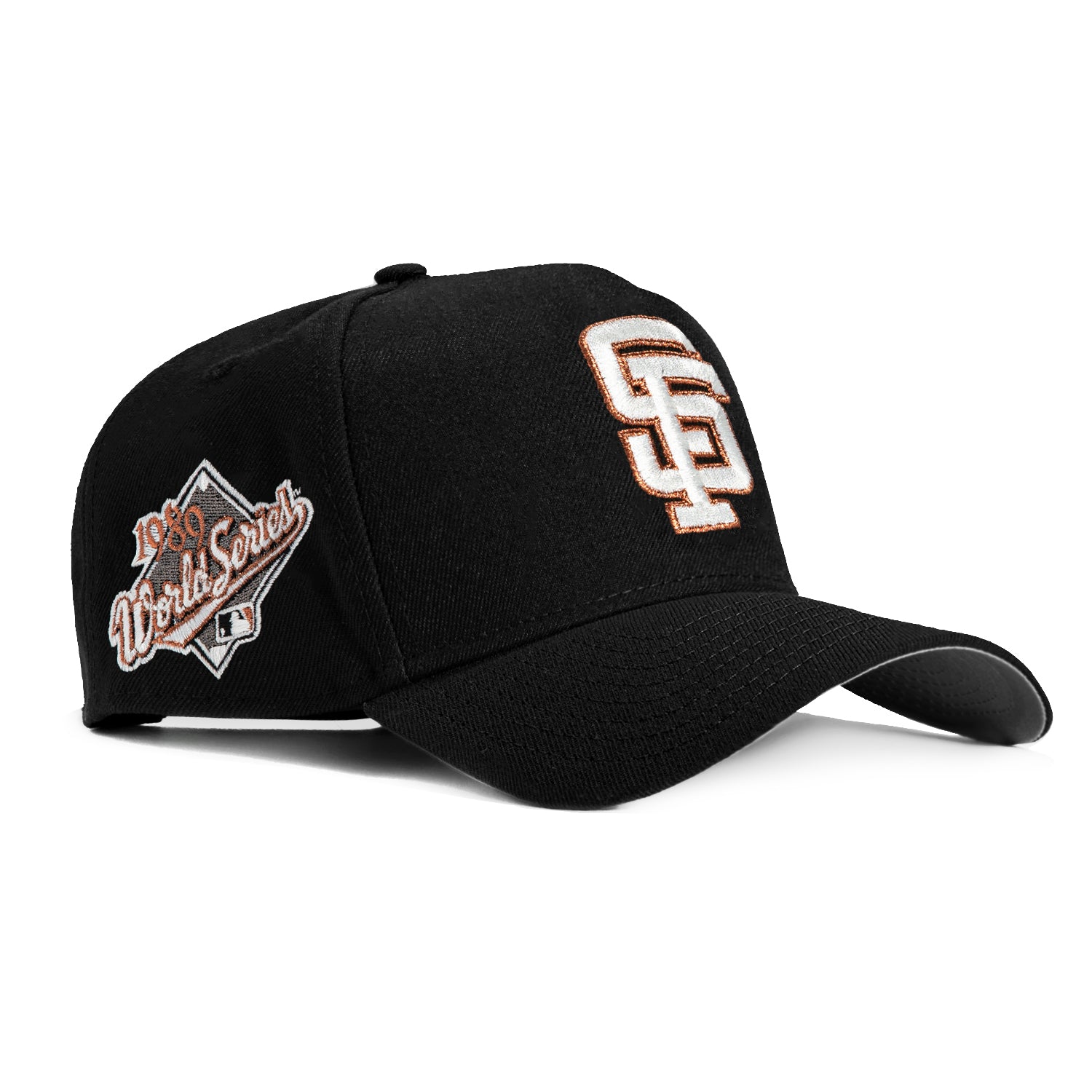 New Era 9Forty A-Frame San Francisco Giants 1989 World Series Patch Snapback Hat - Black, Ivory & Metallic Copper - Perfect for Baseball Games, Sports Events & Streetwear Fashion
