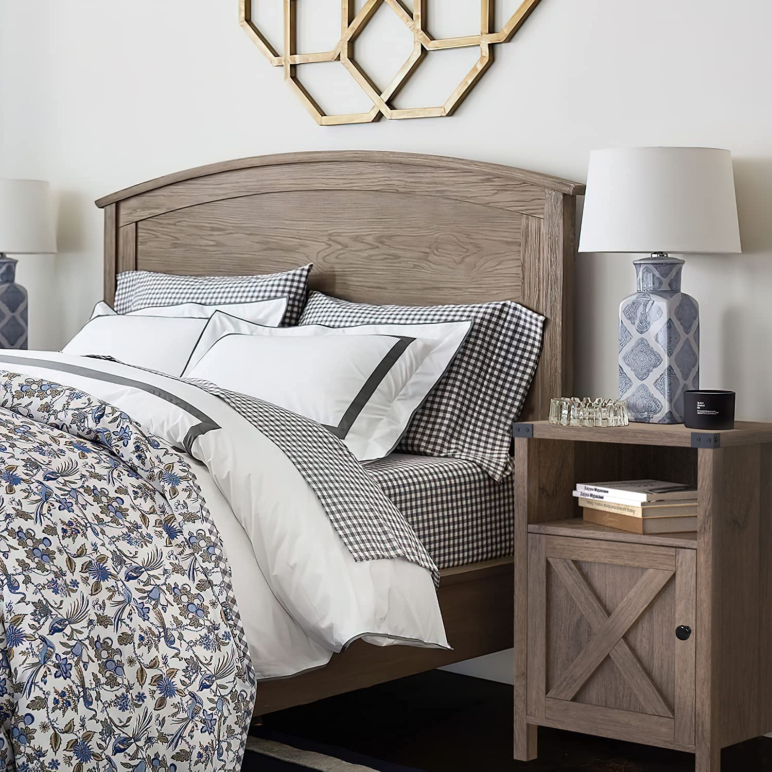 Rustic Modern Farmhouse Nightstand with Barn Door & Shelf - Grey Wash Bedside Table, End Table for Bedroom & Living Room | Perfect for Small Spaces, Guest Rooms & Cozy Home Decor
