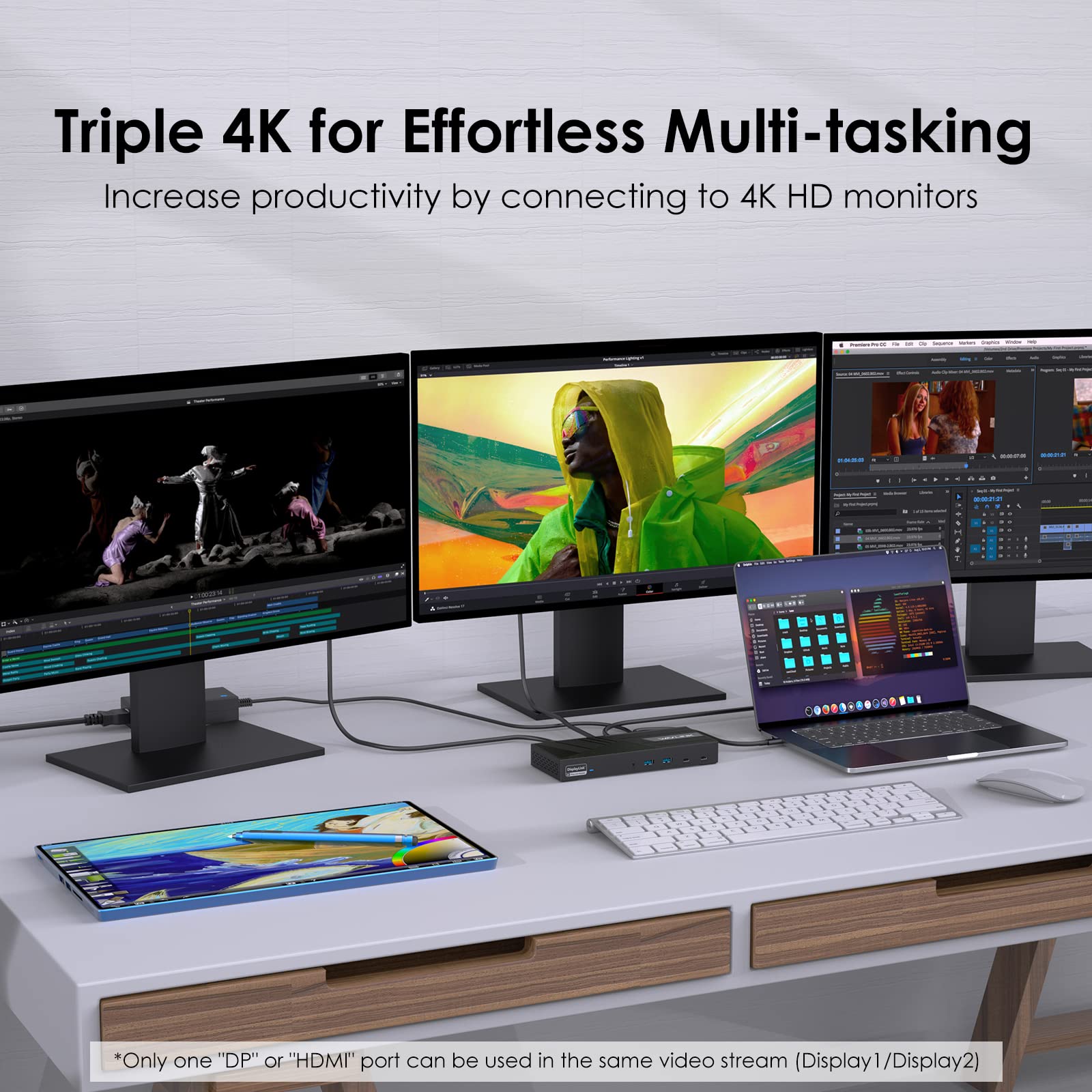 WAVLINK 15-in-1 USB C Triple 4K Display Docking Station with 3x HDMI, 2x DisplayPort, 100W PD Charging & 10Gbps Data Transfer for Windows/Mac - Perfect for Home Office, Gaming & Multi-Monitor Workstations
