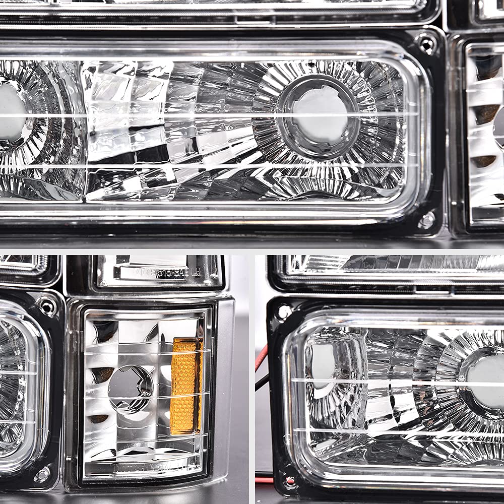 GRAND ORANGE GMC Sierra C/K Yukon 1500 2500 Headlight Assembly (1994-1998) - Compatible with Chevy C/K C10 Suburban - Chrome Bumper Lights, Headlights & Signal Corner Lamps (8-Piece Set) - Perfect for Off-Roading, Night Driving & Vehicle Restoration