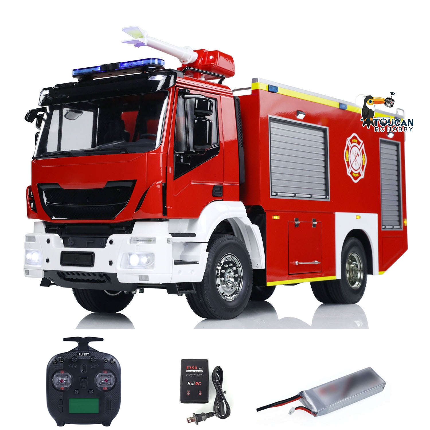 1/14 Scale RC Fire Truck - 4x2 Remote Control Fire Rescue Vehicle with 2-Speed Transmission, LED Lights & Sound Effects - ST8 System for Hobbyists & Collectors - Perfect for Playtime, Gifts & Model Displays