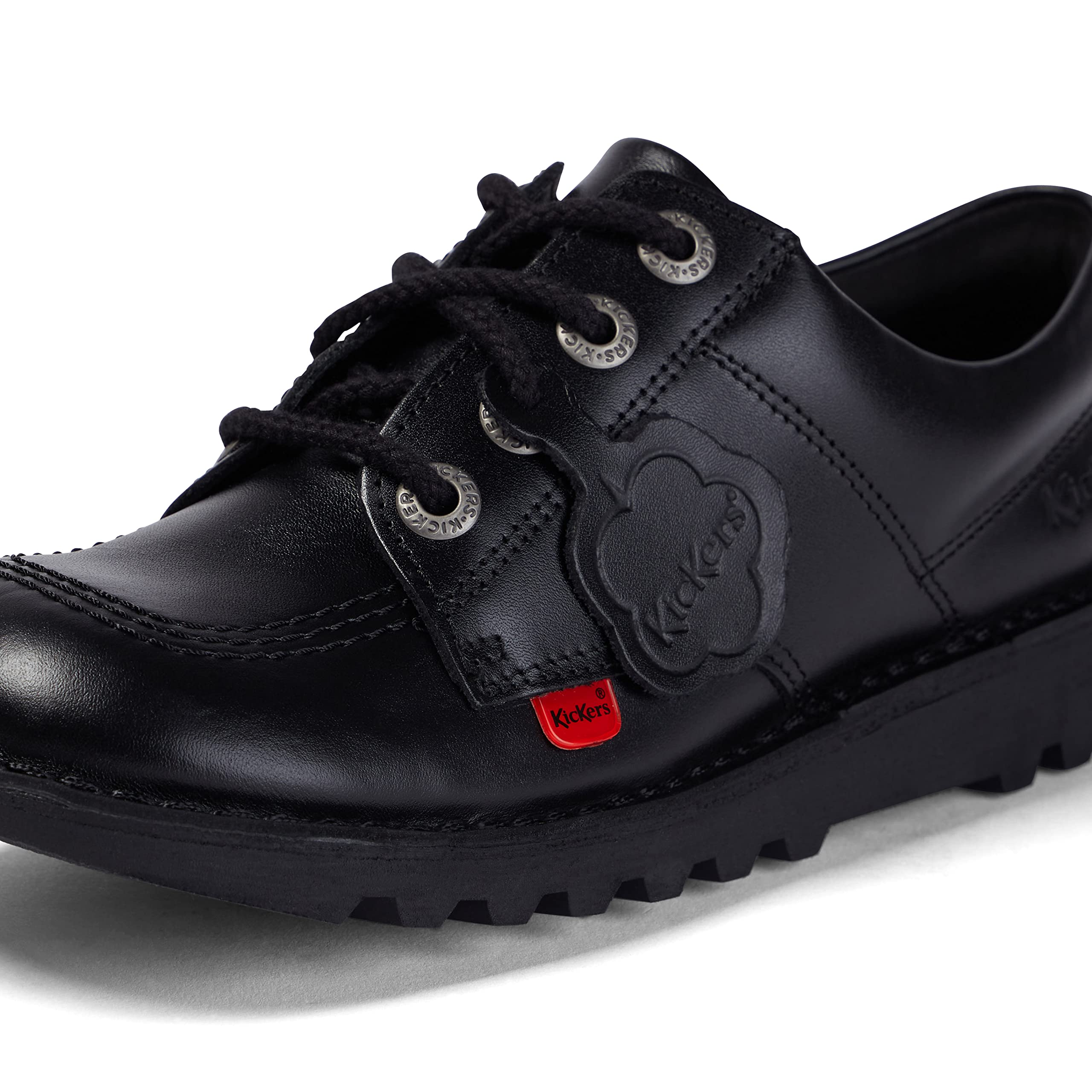 Kickers Kick Lo Y Black Leather School Shoes for Kids - Comfortable & Durable Boys' Sneakers for School, Casual Wear & Everyday Use