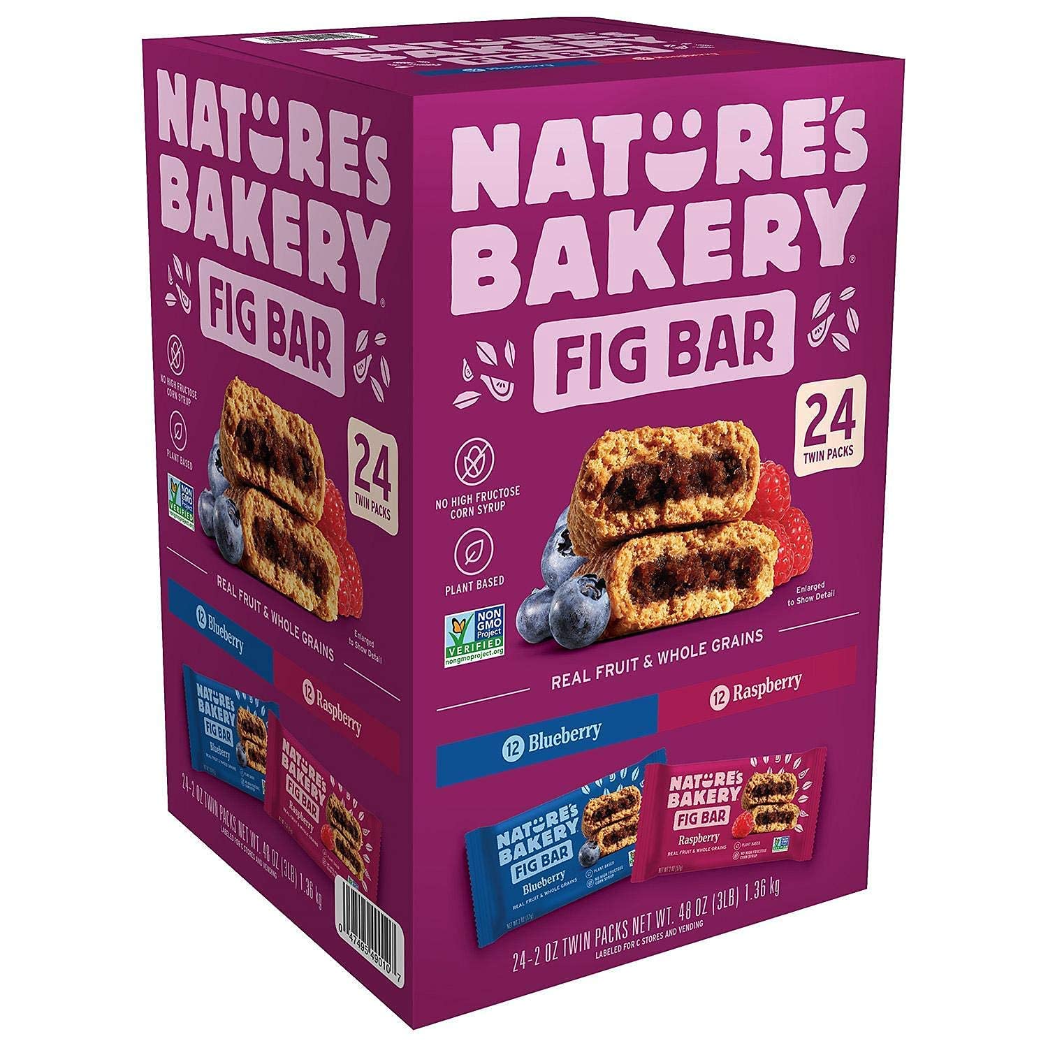 3-Pack of 48 Count Nature's Bakery Whole Wheat Fig Bars - 2 Twin Pack Boxes (24 Blueberry & 24 Raspberry Each) | Vegan, Non-GMO, Healthy Snacks for Work, School & On-the-Go